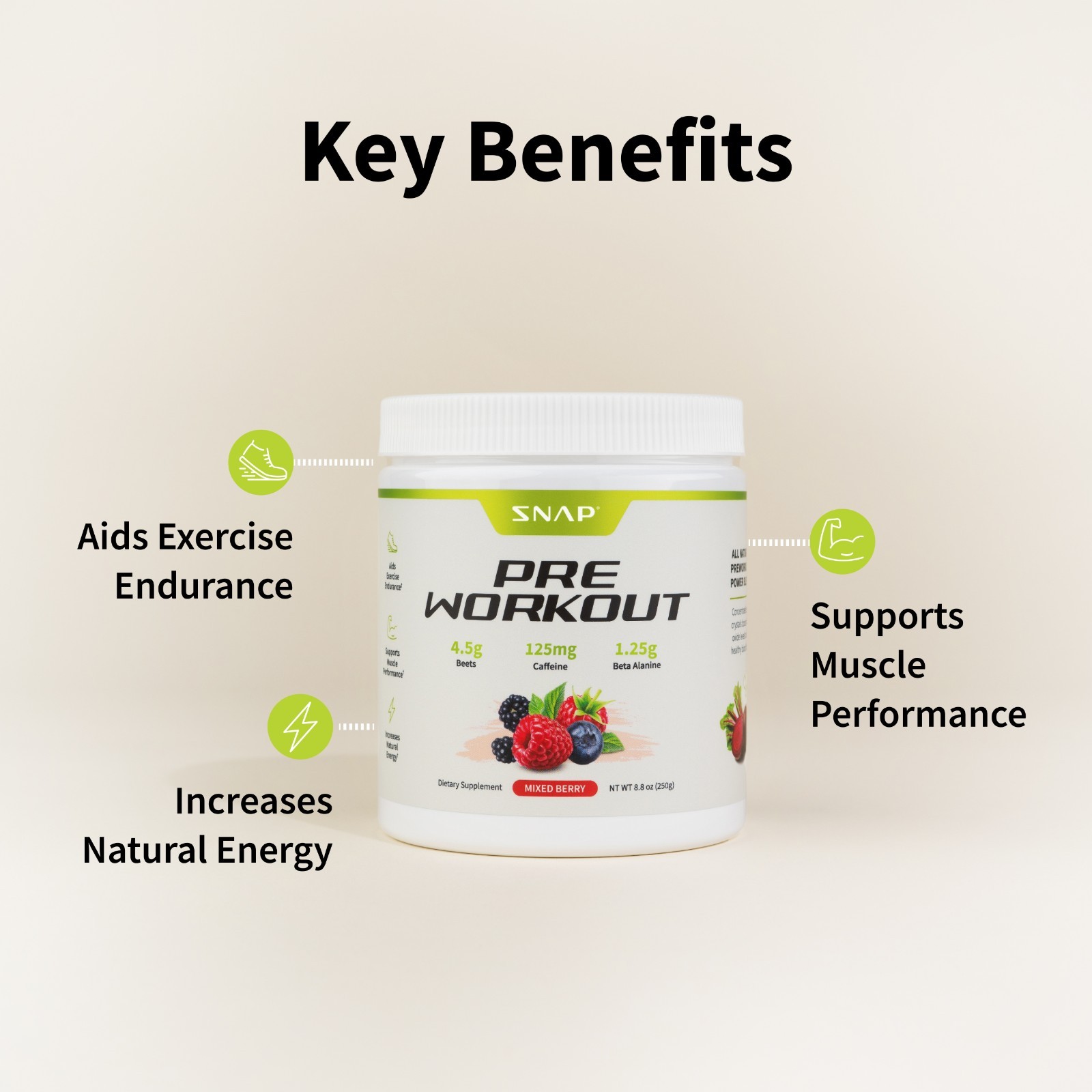 Beet Root Pre Workout Powder Organic Snap Supplements Nitric Oxide Booster 8.8oz