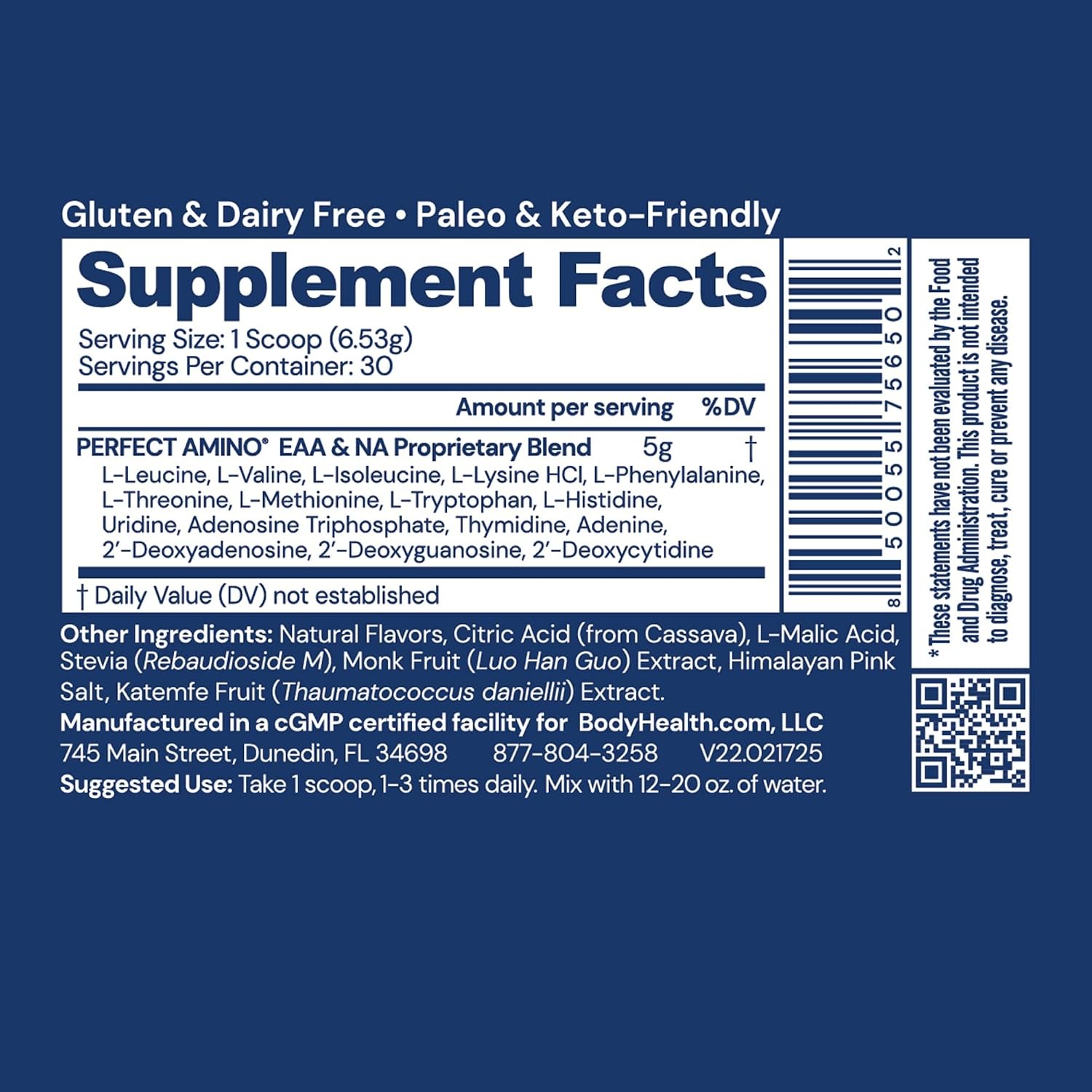 BodyHealth Strawberry BCAA EAA Amino Acid Powder 30 Servings Pre Post Workout