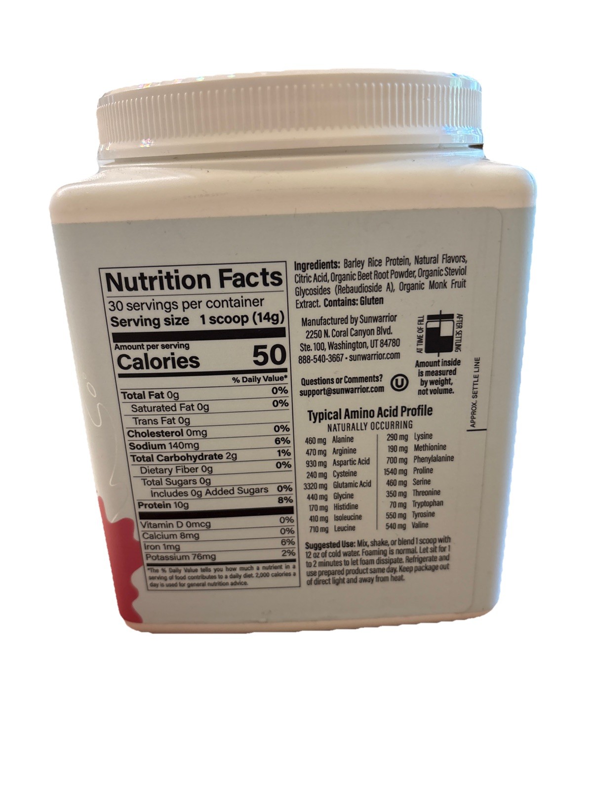 SunWarrior Plant Based Clear Protein Refresh Raspberry 14.8 Oz BB 3/27 (1b)