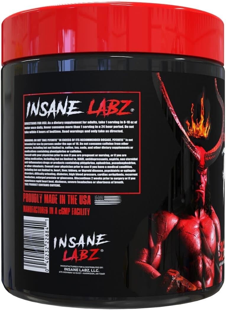 Hellboy Psychotic Pre Workout Powder Blue Raspberry 35 Servings Energy Focus