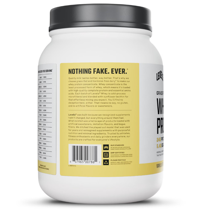 Levels Grass Fed Whey Protein Vanilla Bean 1.48lb 24g Protein