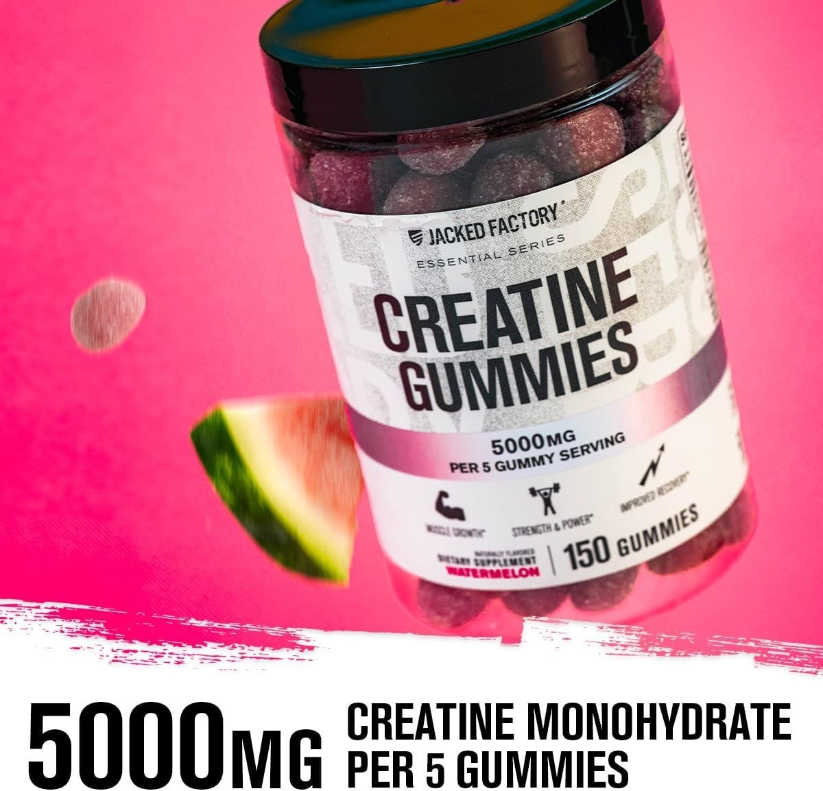 Jacked Factory Creatine Gummies 5g Daily Dose Watermelon 150 Vegan Gummies