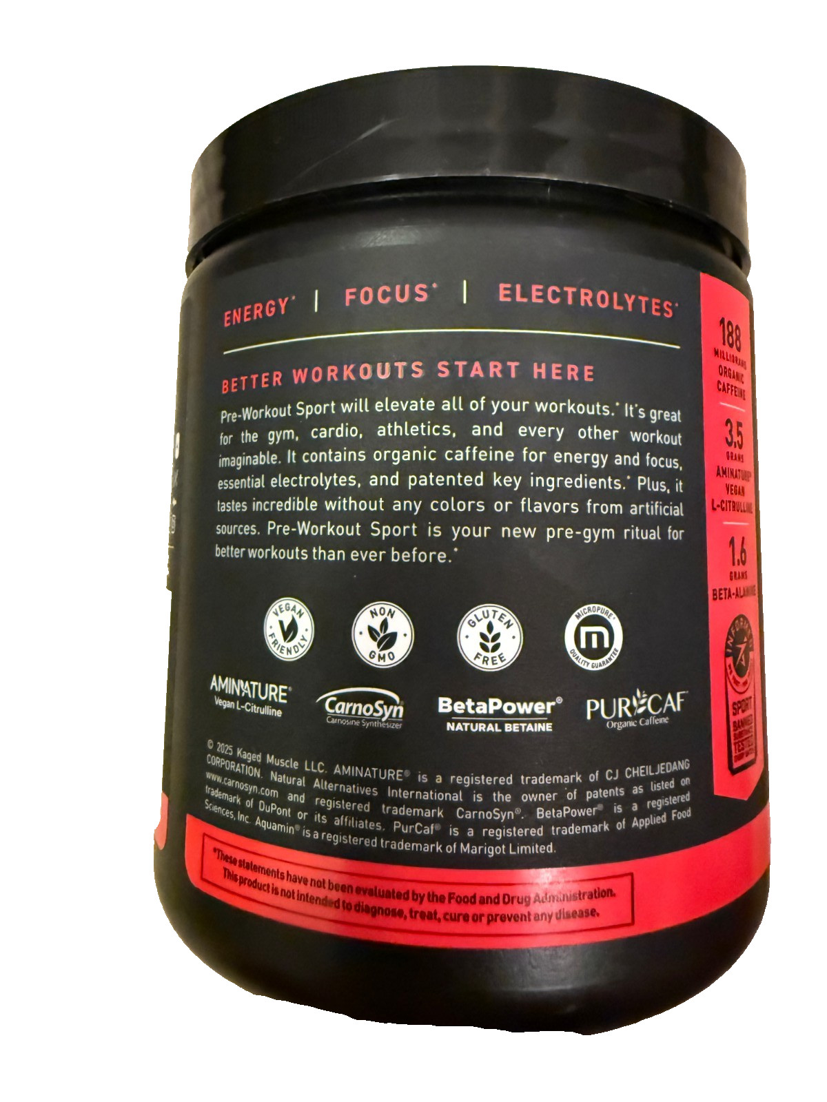 Kaged Pre-Workout Sport Fruit Punch 20 Servings 9.10oz New Sealed Exp 08/2027