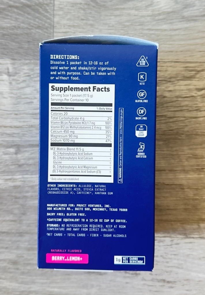 NEW K-1 Prüvit Ketones 10 Packets Charged BERRY LEMON / FREE SHIPP Exp 2027