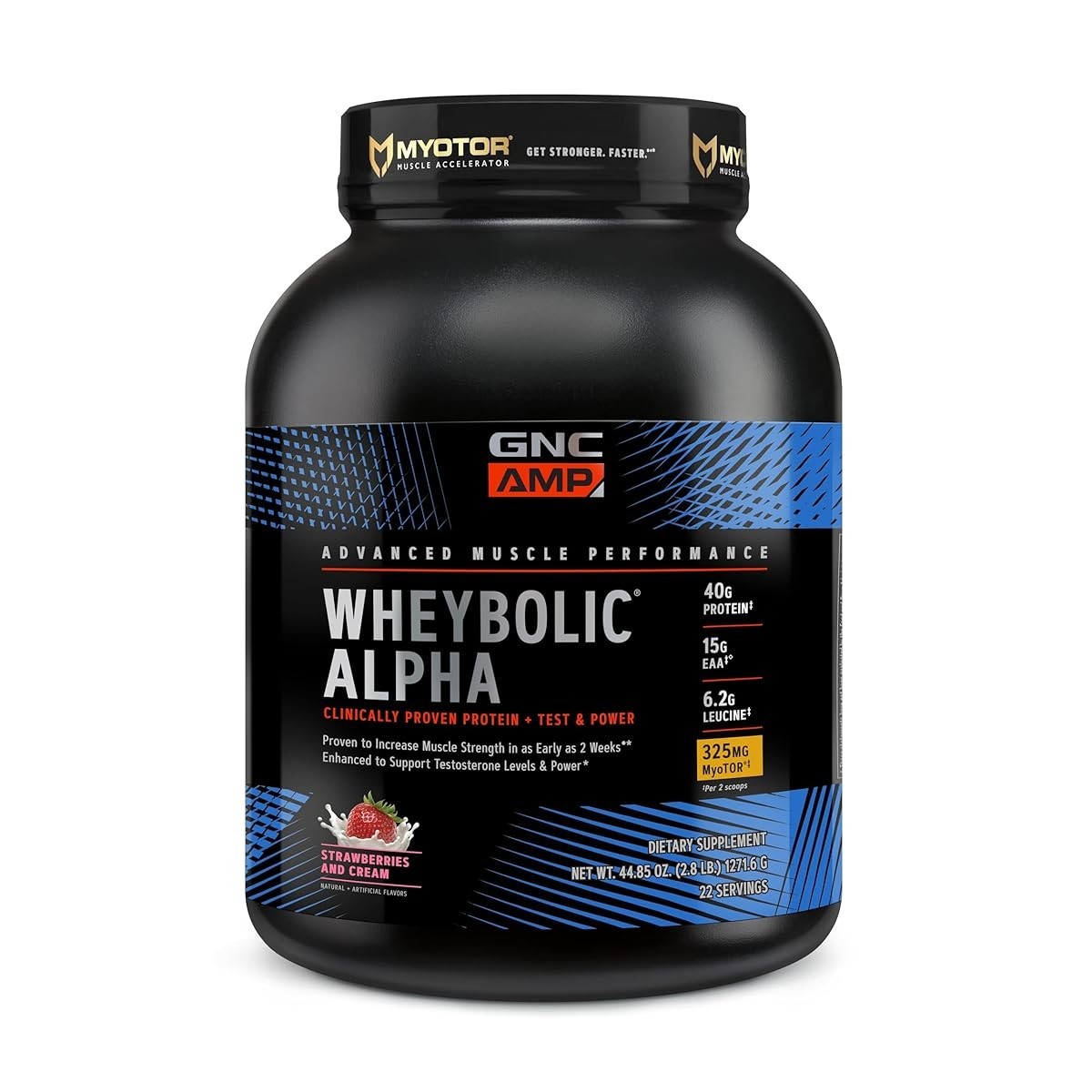 GNC AMP Wheybolic Alpha Protein Powder, Strawberries Cream, 2.8 lbs