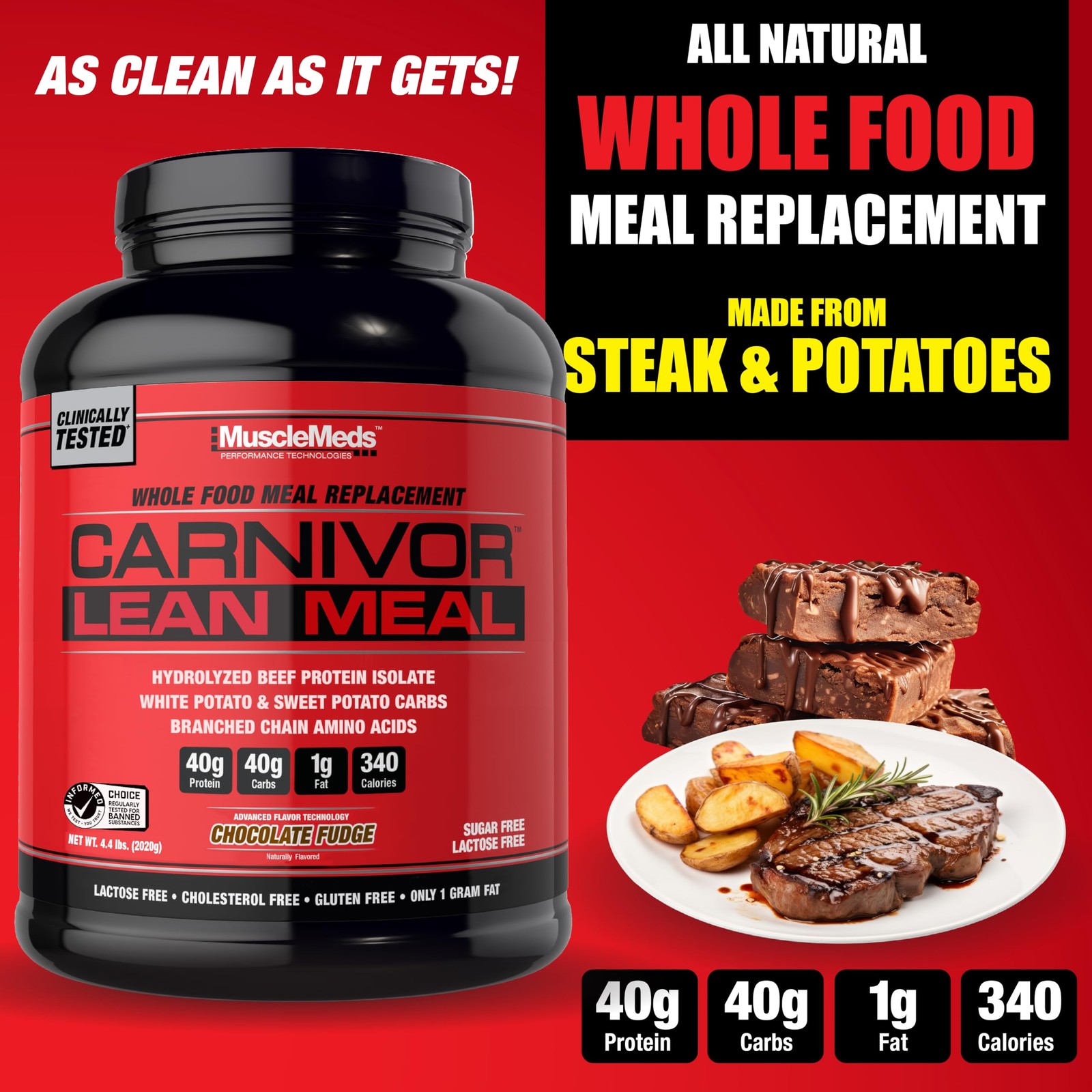 Musclemeds Carnivor Lean Meal Whole Food Meal Replacement Shake Mre Beef