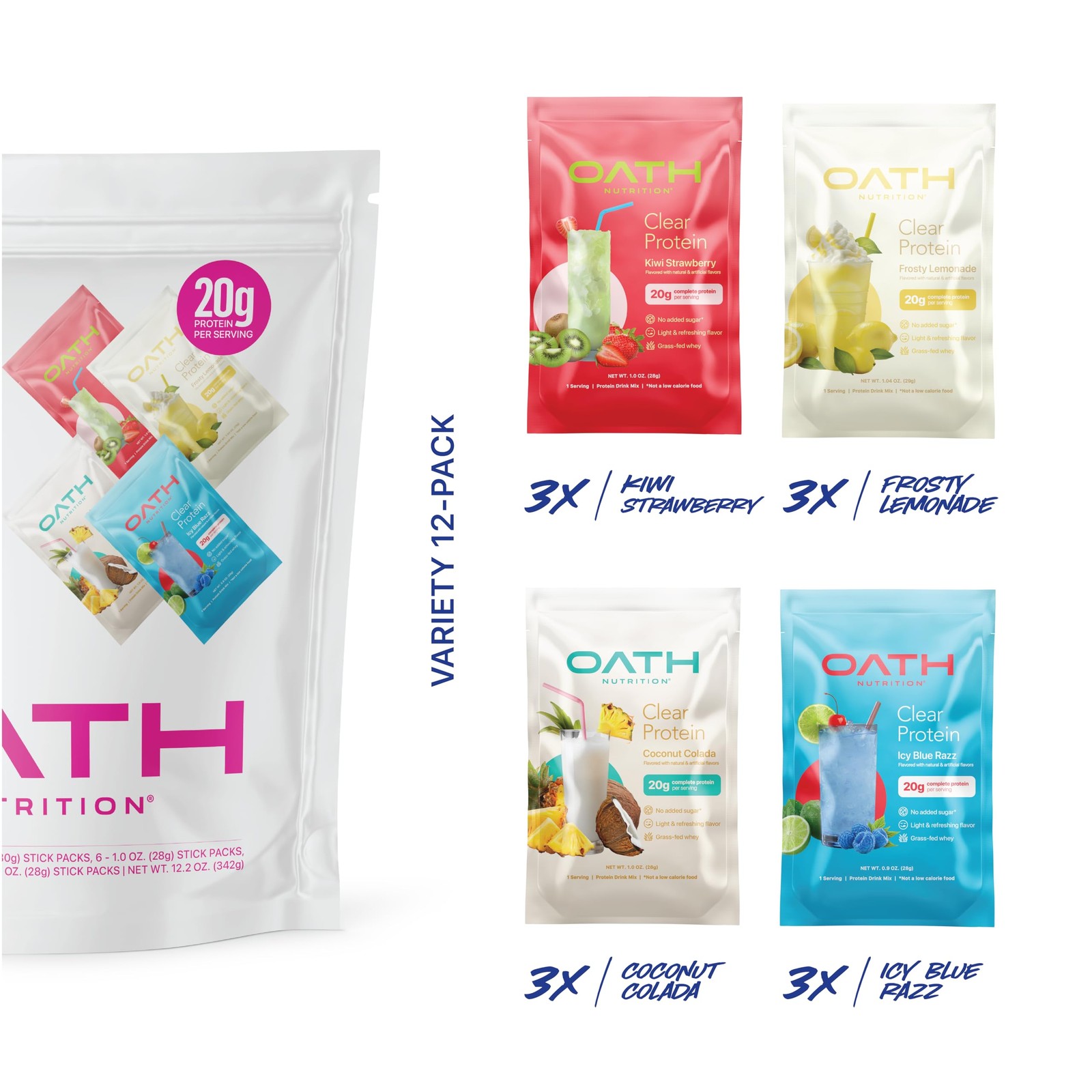 Oath Nutrition Clear Whey Isolate Protein Powder 1.02 Ounce (Pack of 12)
