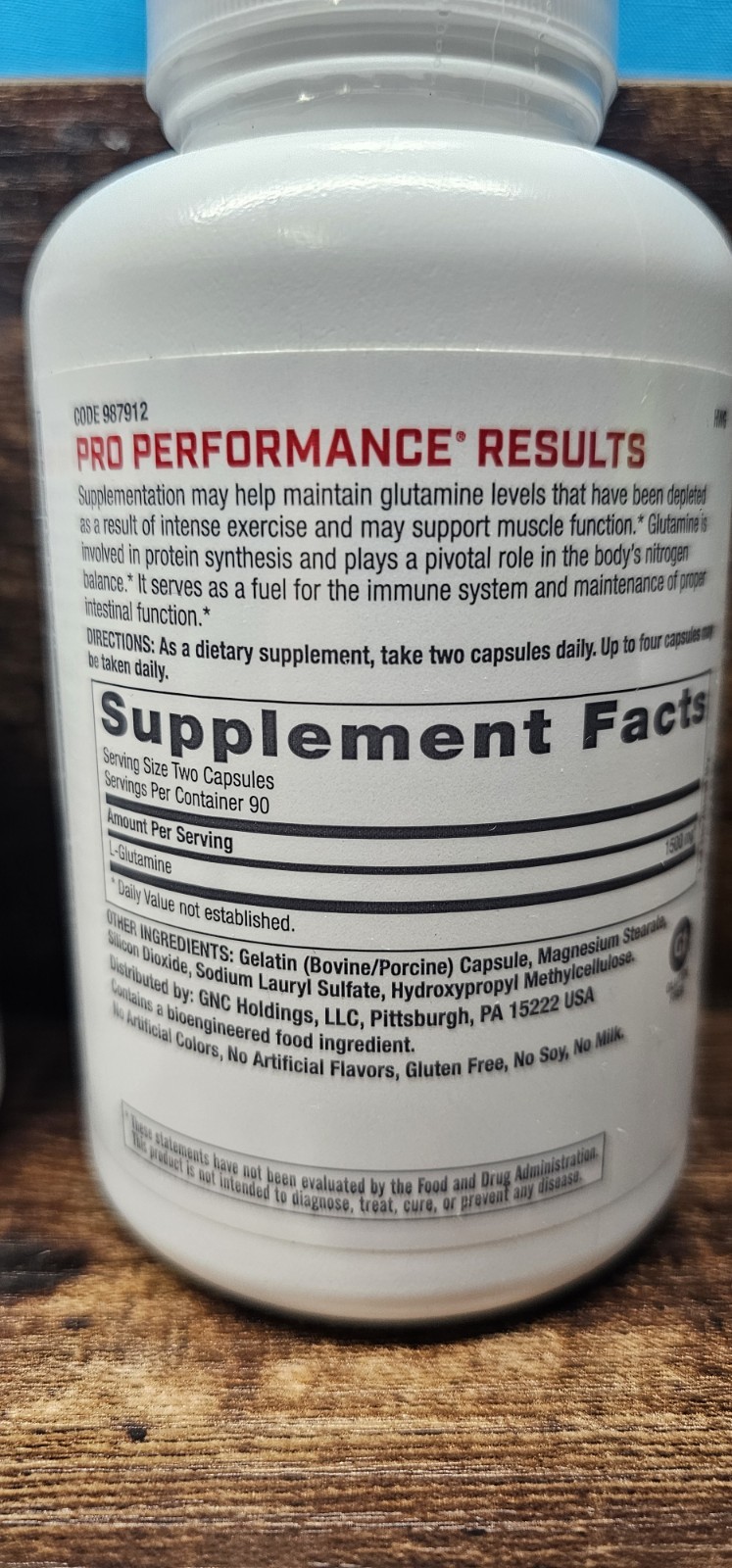 2 GNC Pro Performance L-Glutamine 1500mg 180 Capsules, Exp: 08/2026