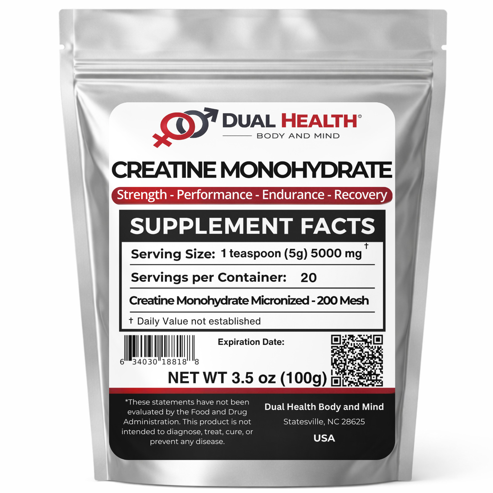 Creatine Monohydrate 200 Mesh (5g) Pure Dual Health Bulk Supplements Strength
