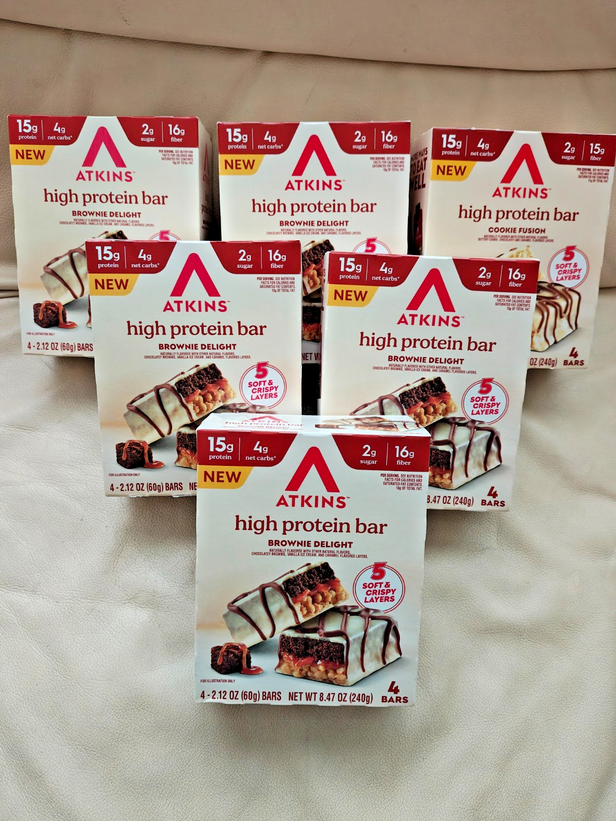 Atkins Brownie Delight Cookie Fusion 15g Protein, 4g Net Carbs Bars 24-Count LOT