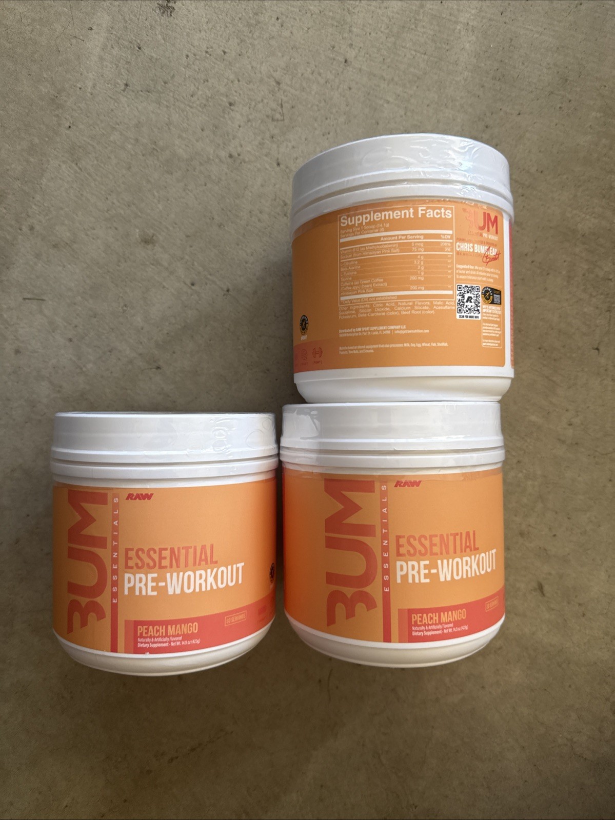 3 X ContaBum, Essential Pre-Workout, Peach Mango 14.81o (423 Grams ) Exp 06/27