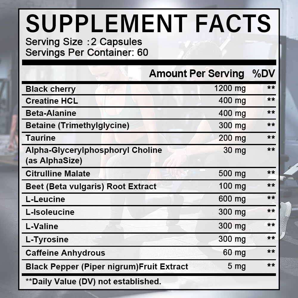 Creatine Monohydrate with Black cherry-Muscle Growth-Strength,30/60/120Capsules