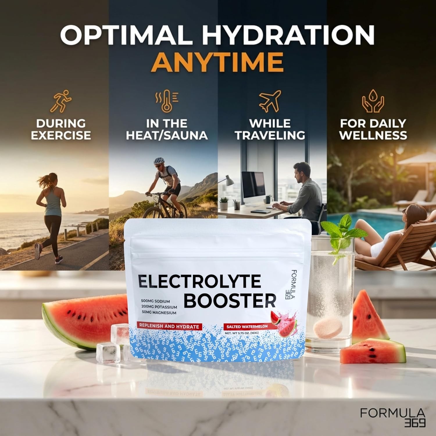 Electrolyte Booster Salty Watermelon 50 Servings for Daily Hydration, Exercise,