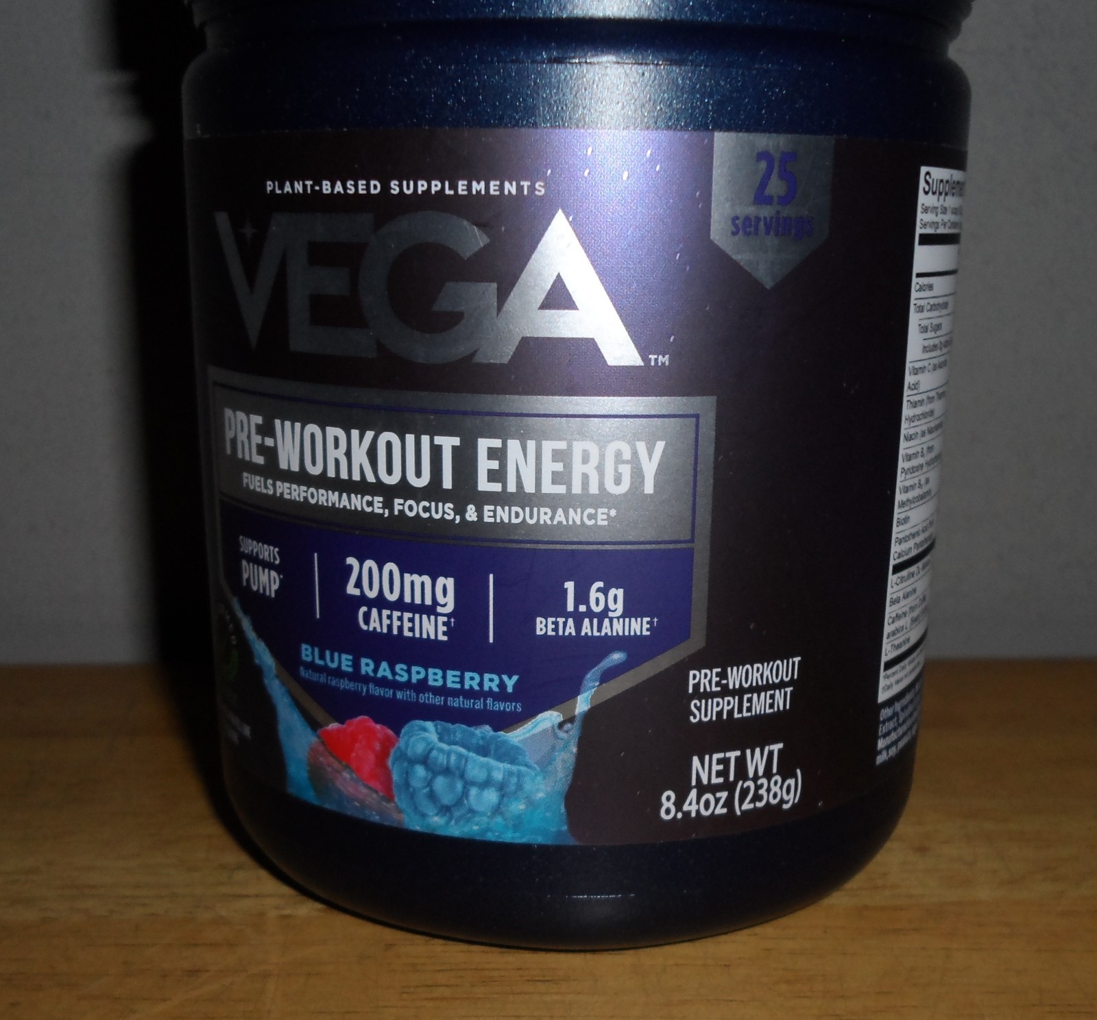 Vega Blue Raspberry Pre-Workout Energy Supplement 8.4 Oz. Powder 01/2027 *NEW*