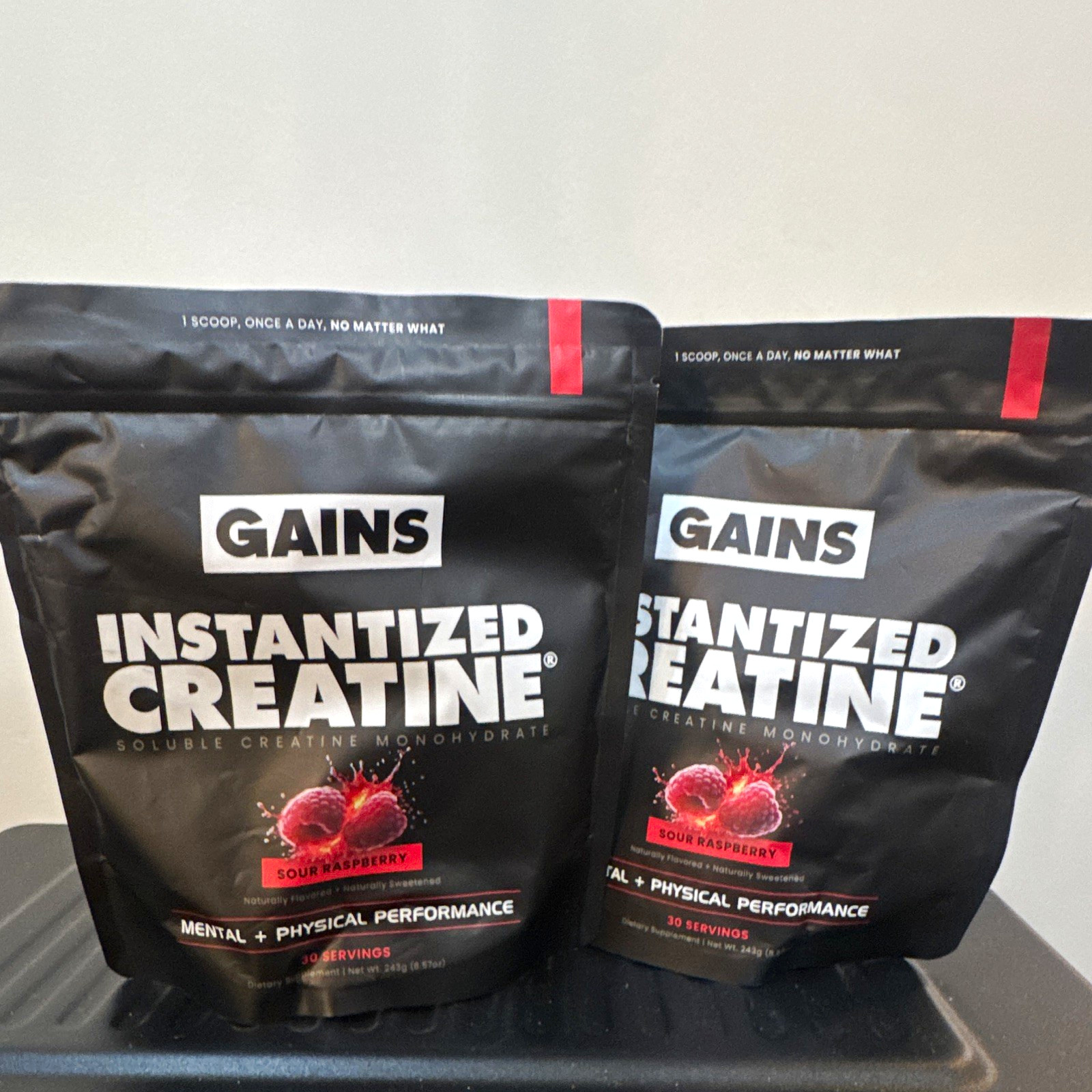 GAINS Creatine Monohydrate Powder Sour Raspberry 243g 30 Serv 5g Vegan 2 PACK