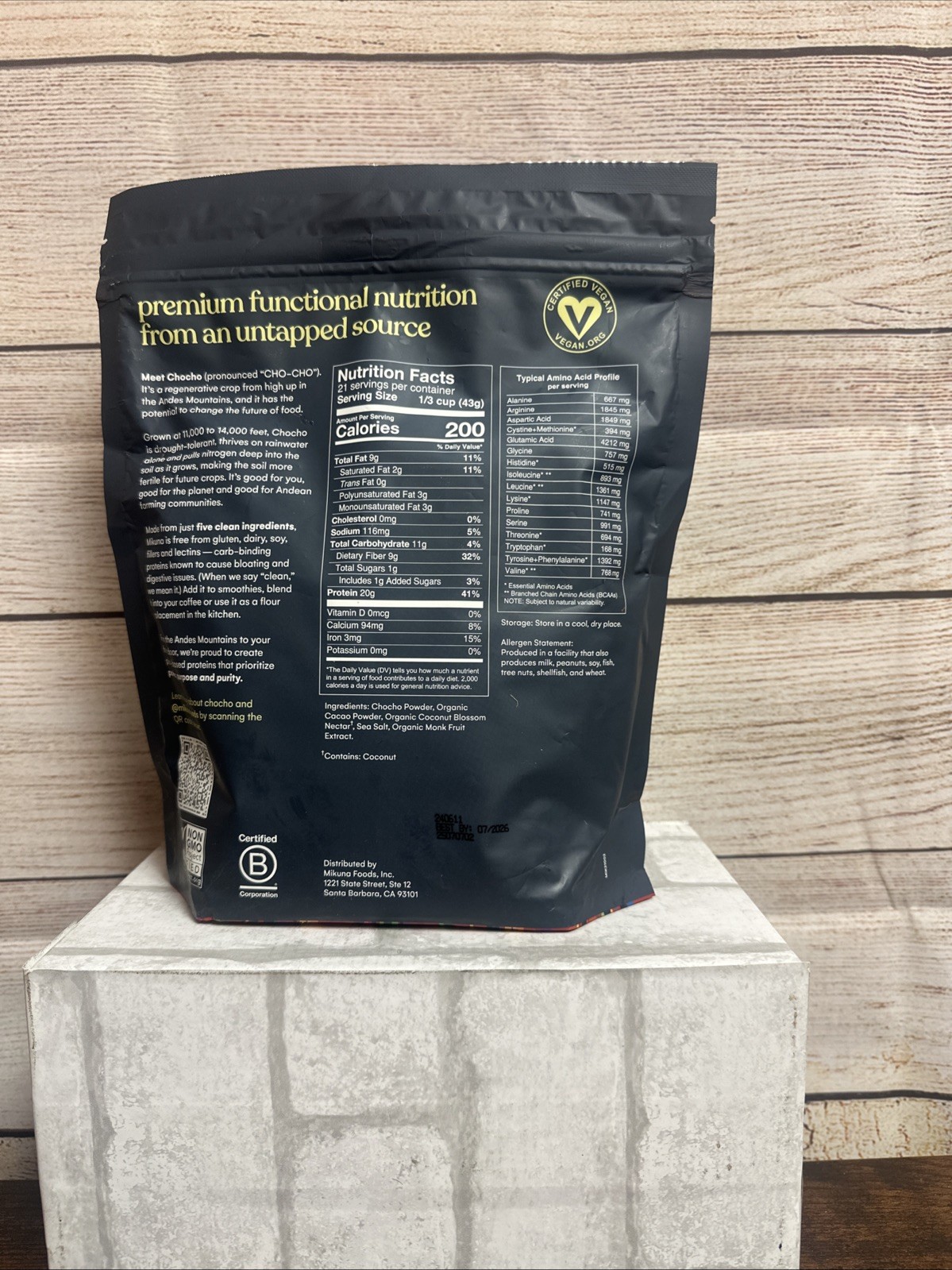 Mikuna Vegan Protein Powder Chocho, Complete Protein,5Clean Ingredients, 31.9 Oz