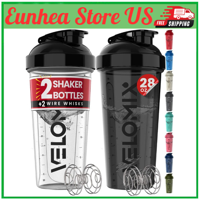 -2 Pack- 28 oz Protein Shaker Bottles for Protein Mixes – 2x Wire Whisk | Leak P