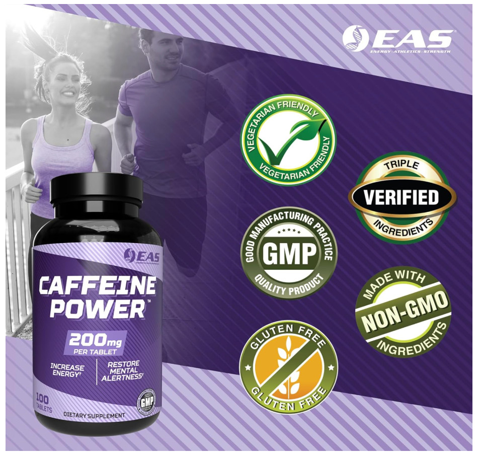 2 Pack – EAS Caffeine 200mg Tablets 200 Tabs Energy Alertness EXP 12/28