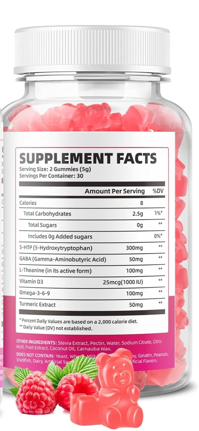 Saajoor 5-HTP 300mg Gummies with GABA+L-Theanine & Vitamin D3, Circadian Support
