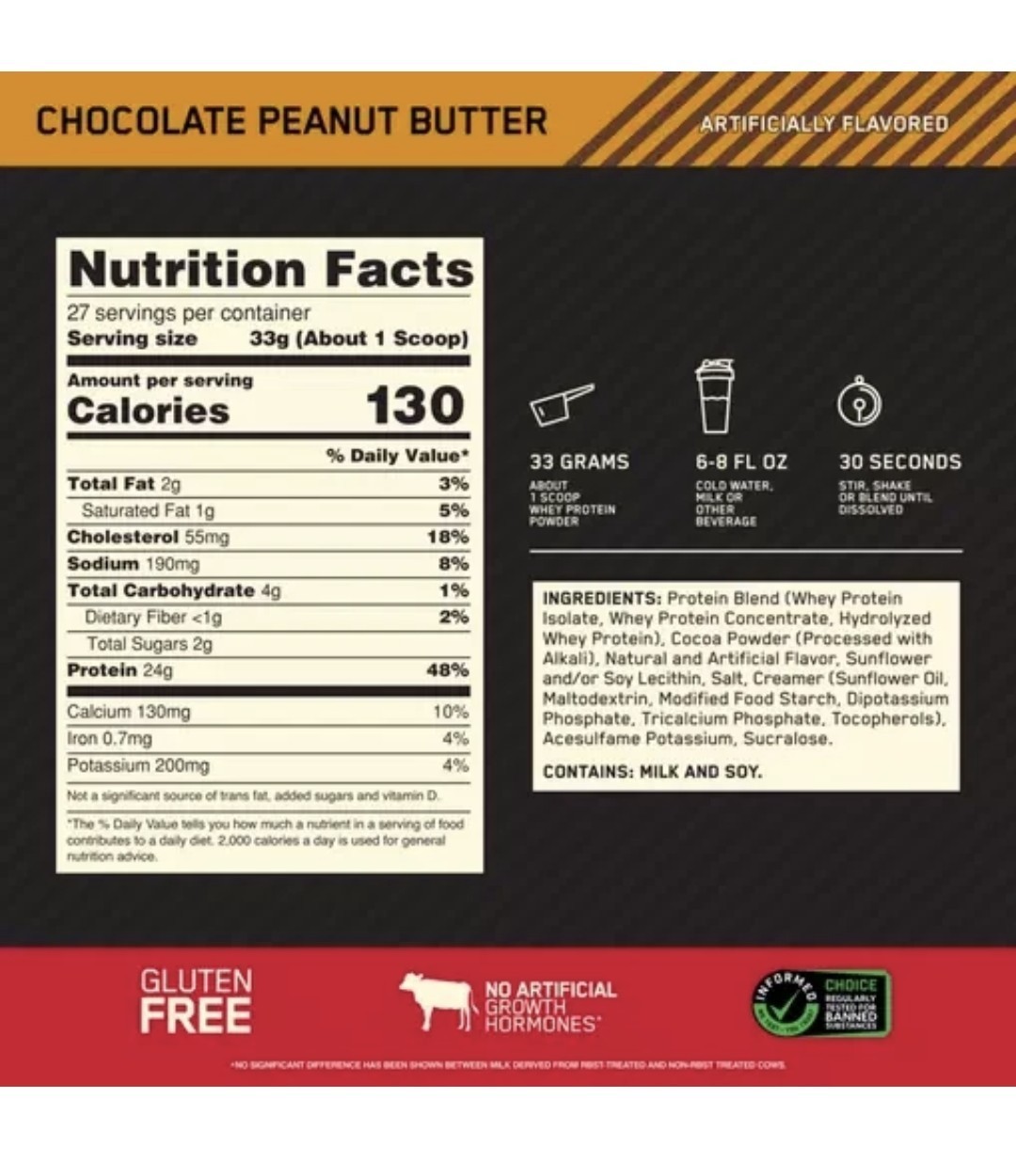 Optimum Nutrition Gold Standard 100% Whey Protein Chocolate Peanut Butter 12/26