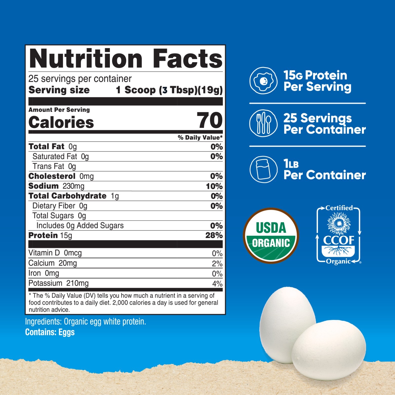 Nutricost Organic Egg White Protein Powder (1LB) 25 Servings. Non-GMO