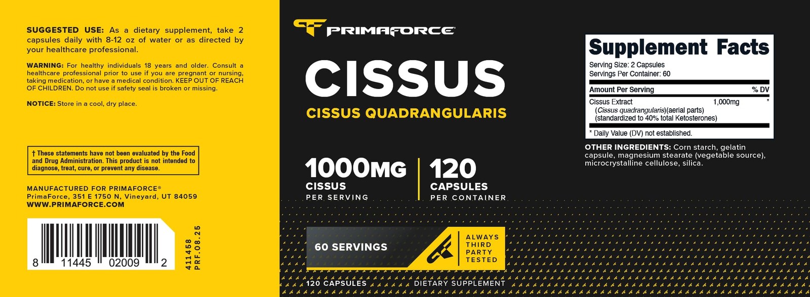 Primaforce Cissus Quadrangularis Extract, 120 120 Count (Pack of 1), Brown