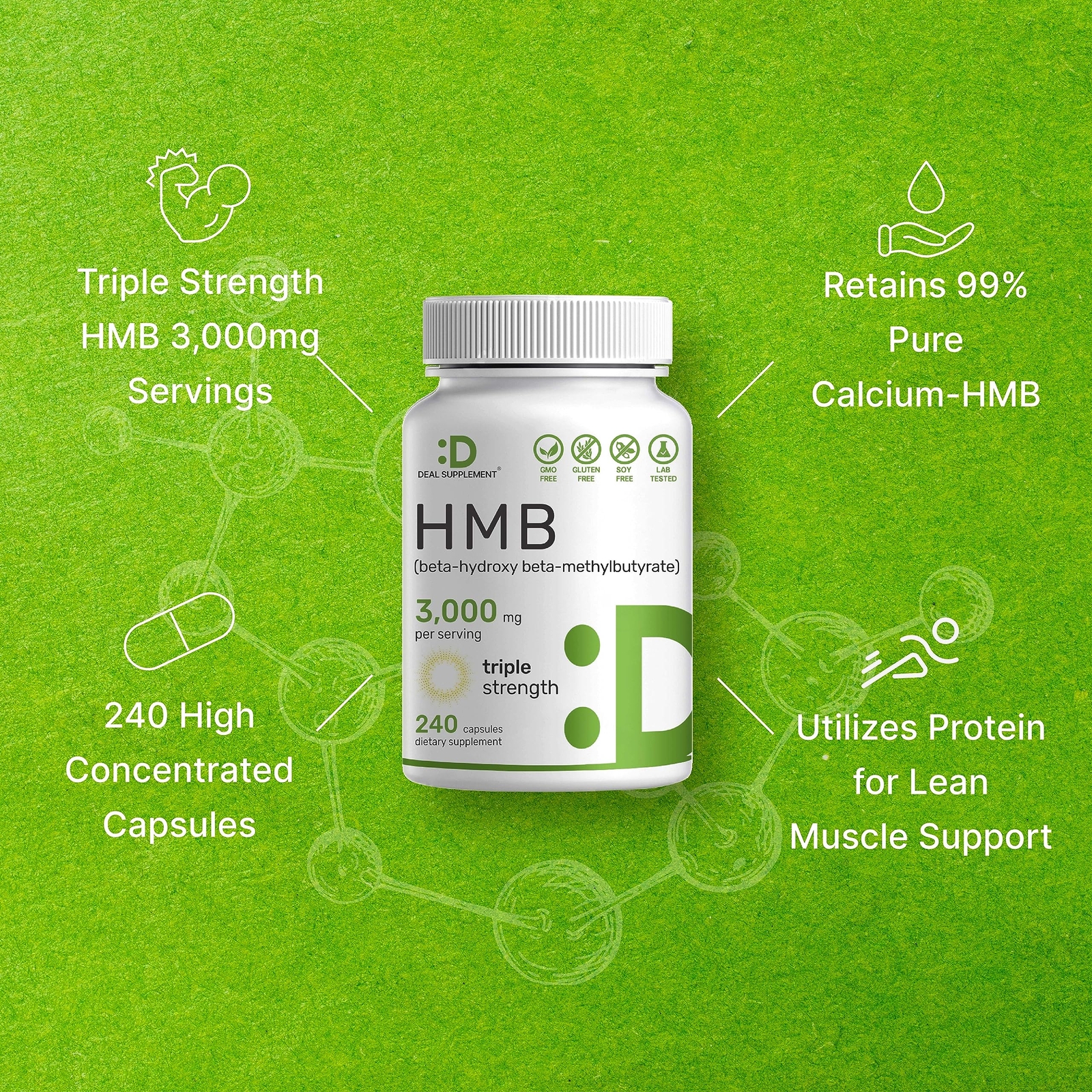 HMB1000mg Ultra Strength Supports Muscle Growth Fast Workout Recovery 300 CAPS