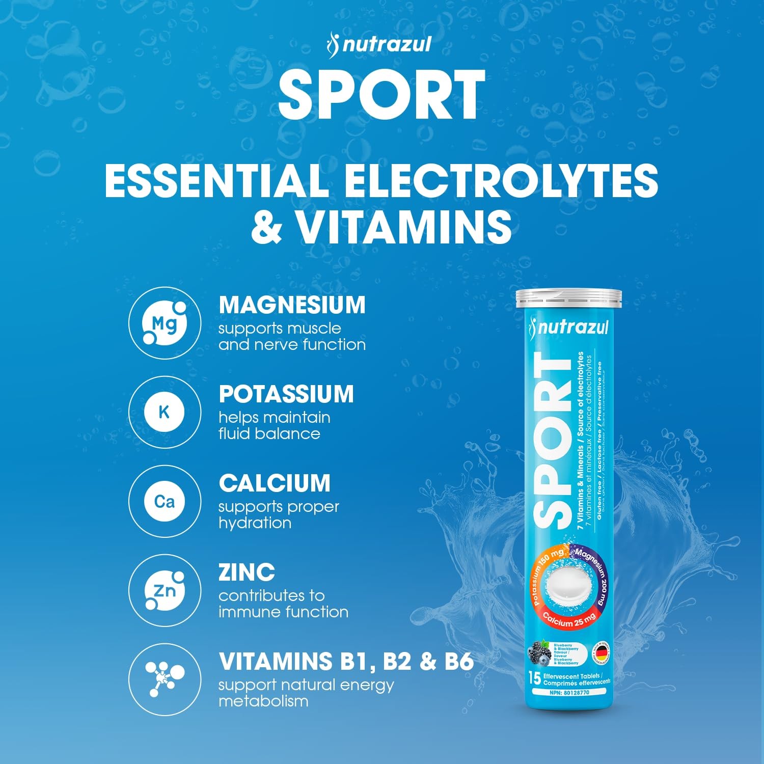 nutrazul Sports Effervescent Tablets, Electrolytes & 7 Vitamins & Minerals,…
