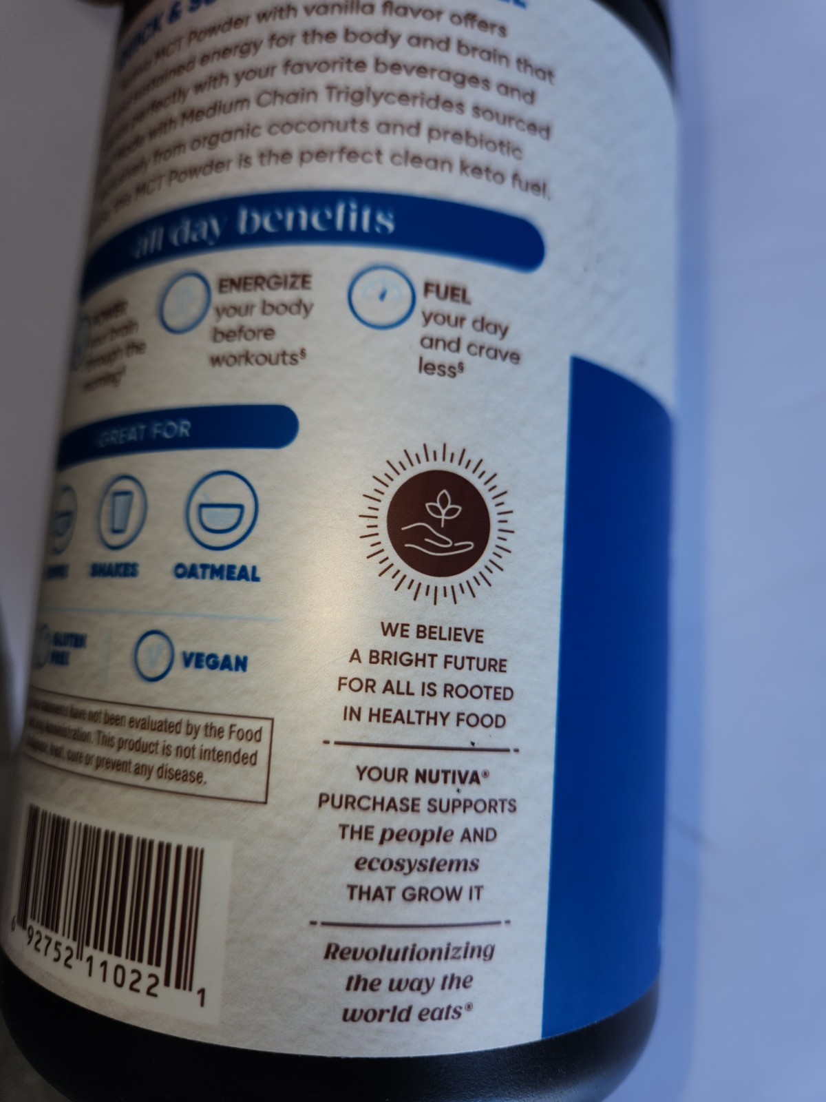 Organic MCT Powder Vanilla NUTIVA 10.6 oz BB 7/2026 NEW