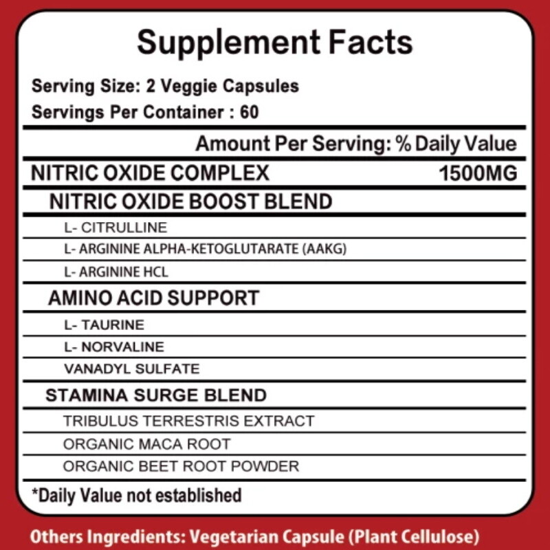 Nitric Oxide Booster 1500mg Supports Healthly Nitric Oxide Production 30/60/120