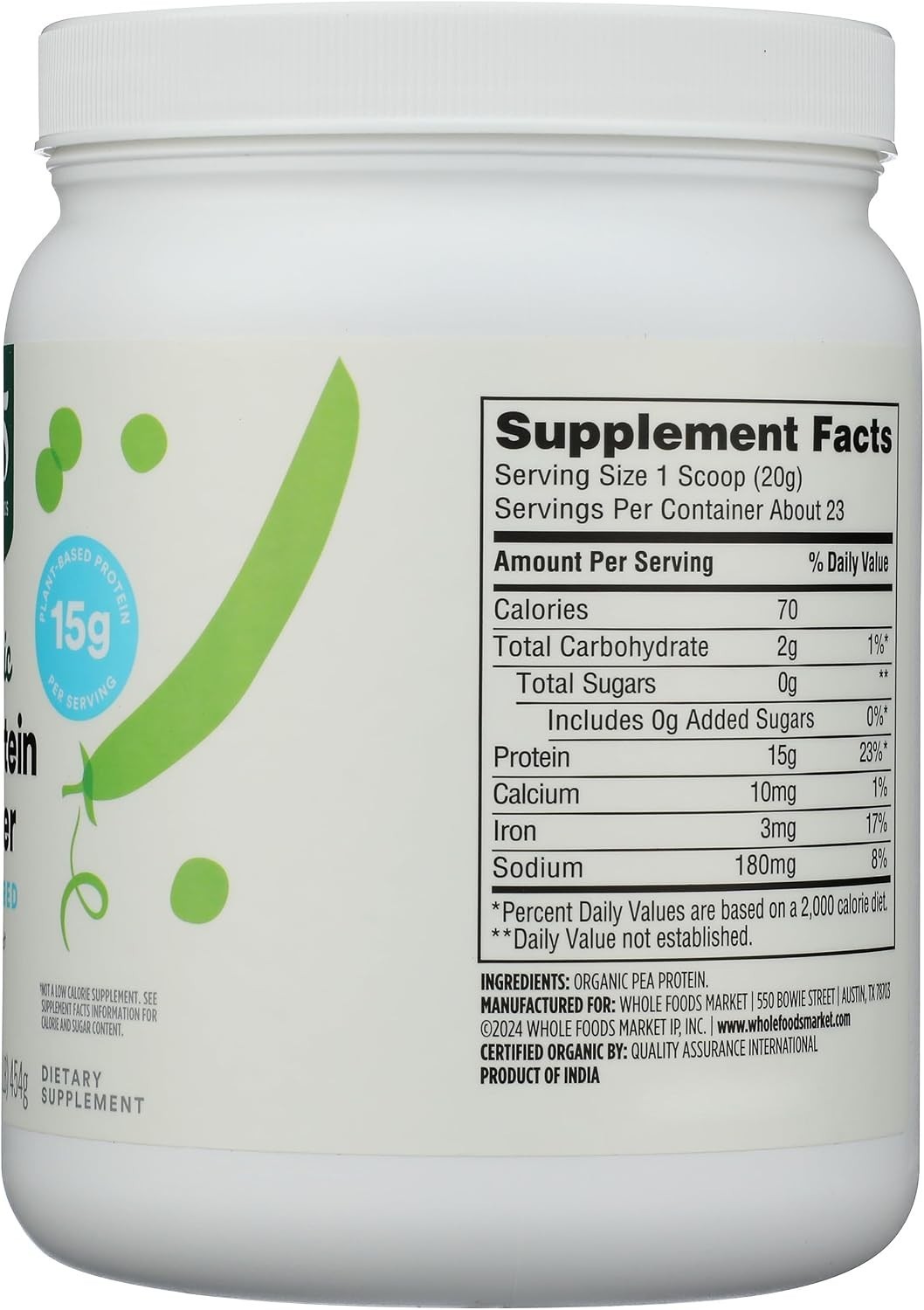 Organic Pea Protein Powder 16 Ounce Unflavored Vegan Non-GMO Excellent Source