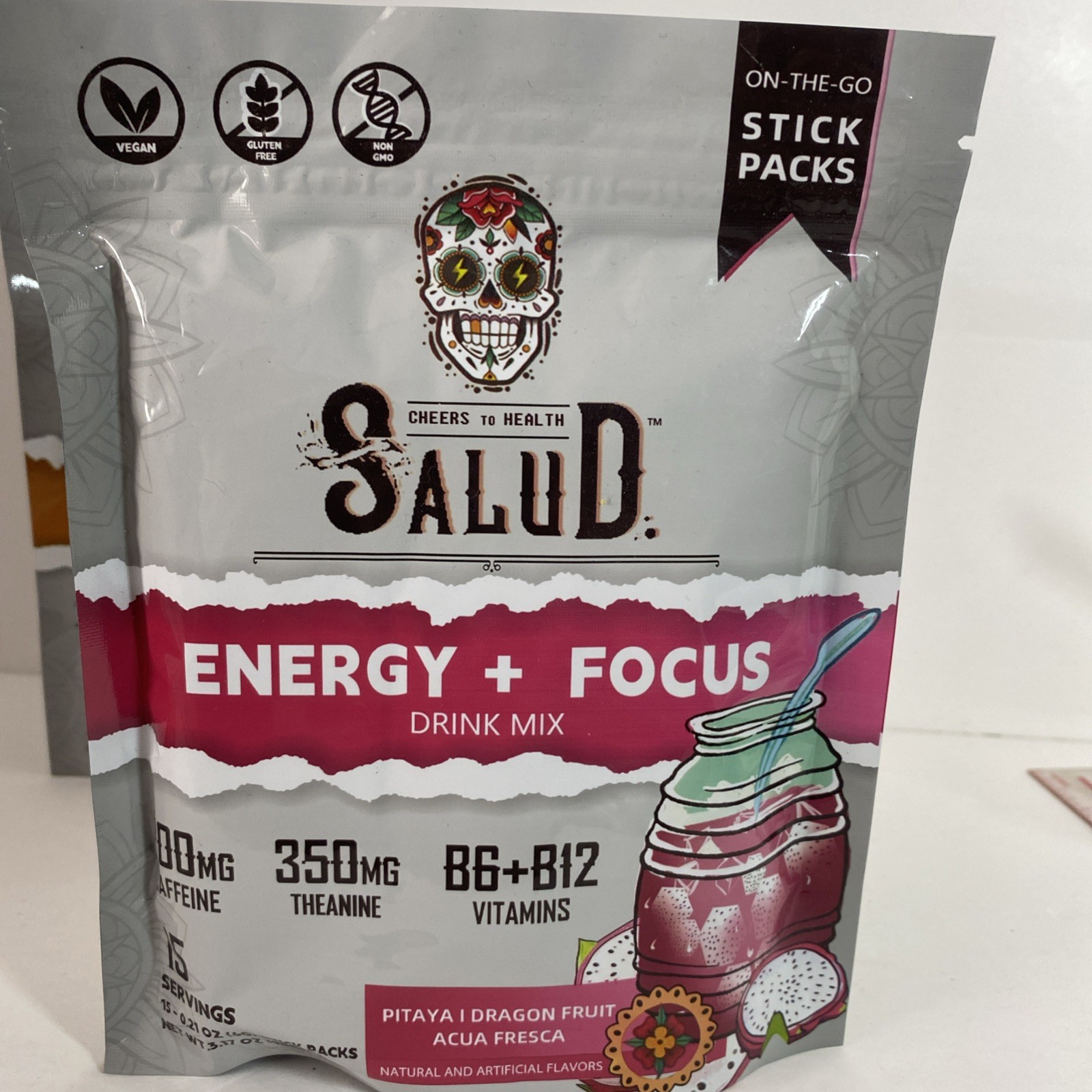 Salud Energy + Focus Vegan Drink Mix Powder Stick Packs 200mg 30 Sticks BUNDLE!