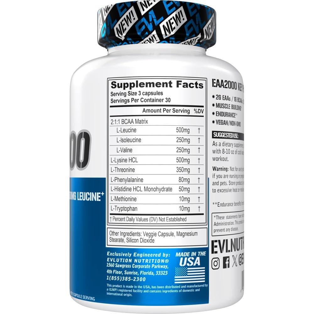 BCAA EAA Essential Amino Acids Capsules – EAA Supplement for Pre & Post Workout