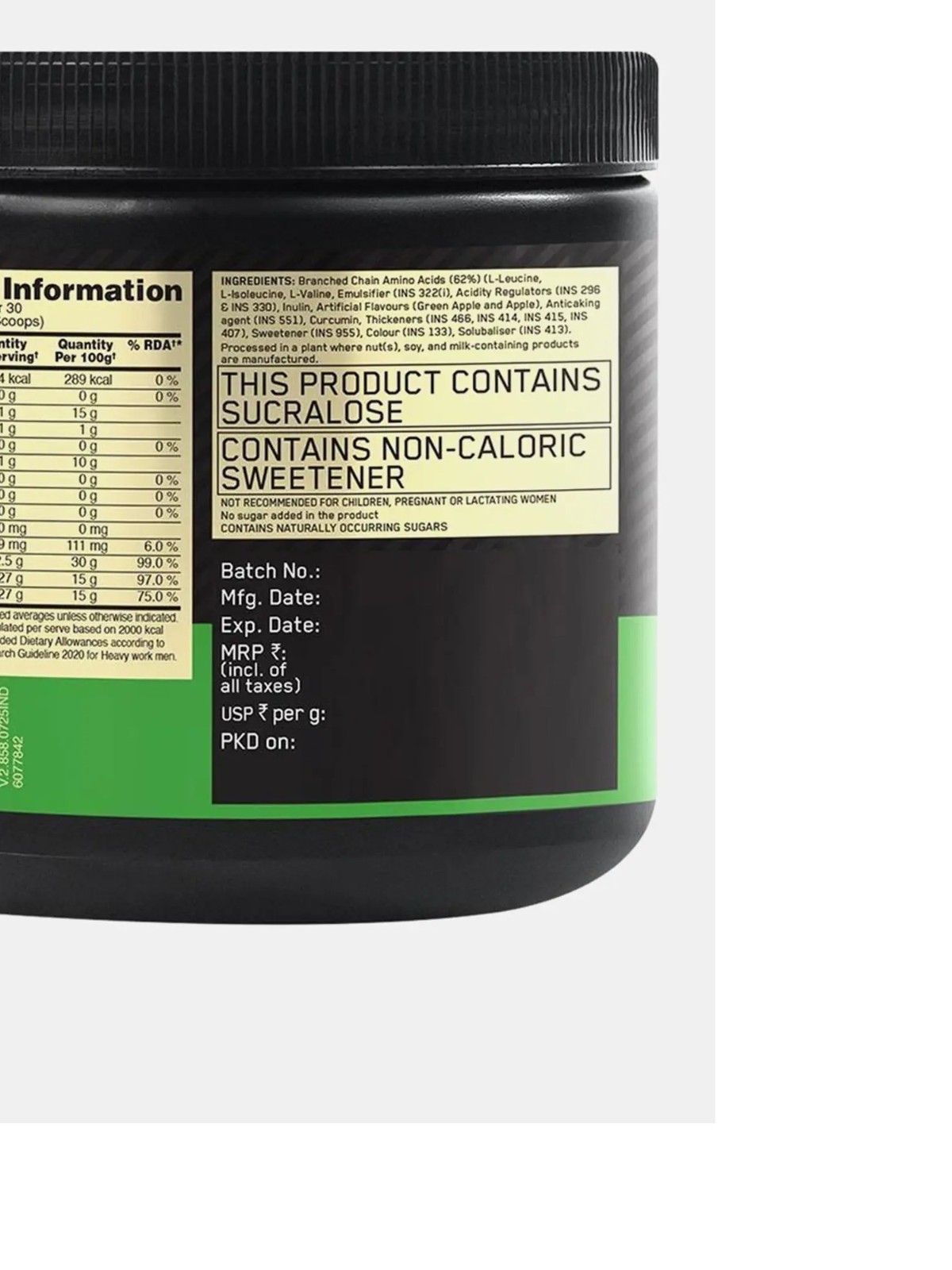 Optimum Nutrition (ON) Instantized BCAA 5000 Powder Green Apple 250grm