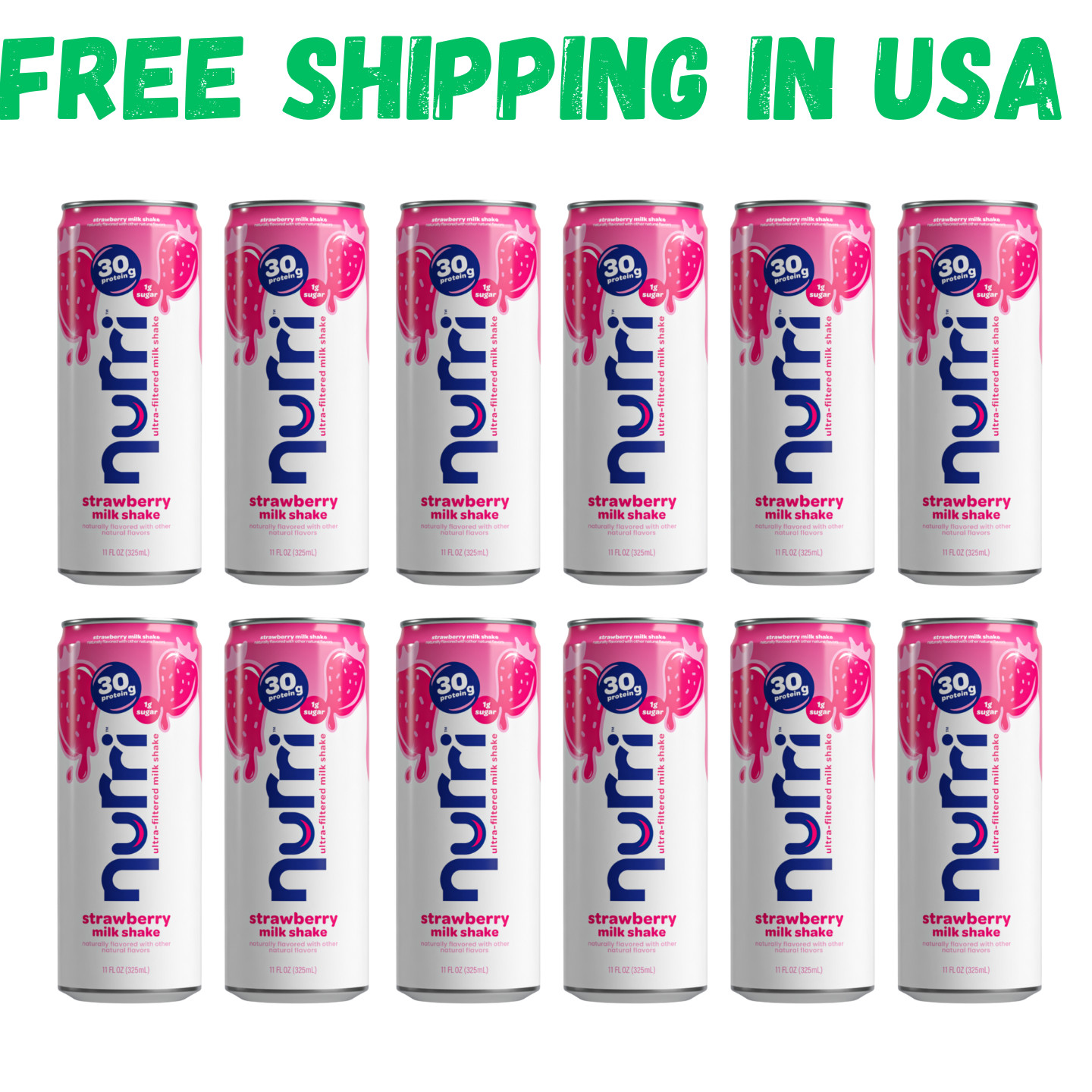 Nurri High Protein 30g Shake Strawberry Low Sugar Post-Workout Drink 12 Pack