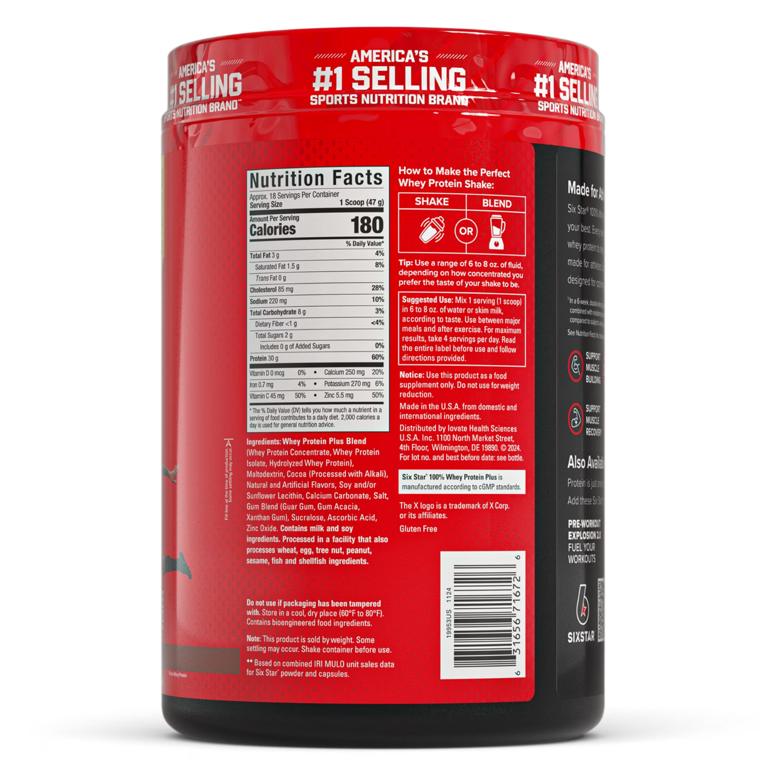 Six Star 100% Whey Protein Powder Plus Triple Chocolate 30g Protein 1.81 lb