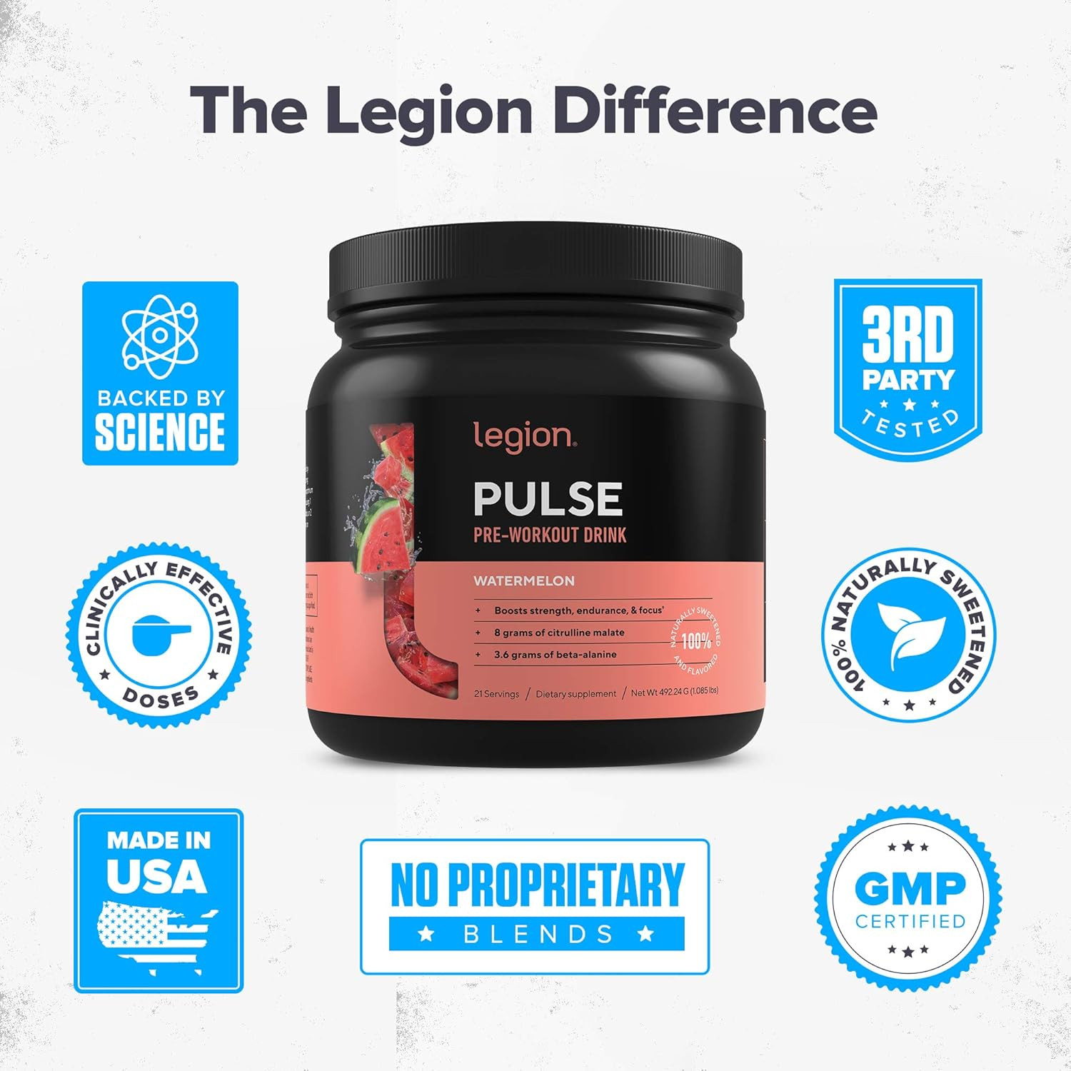 Legion Nitric Oxide Preworkout Drink, Watermelon – Creatine Free