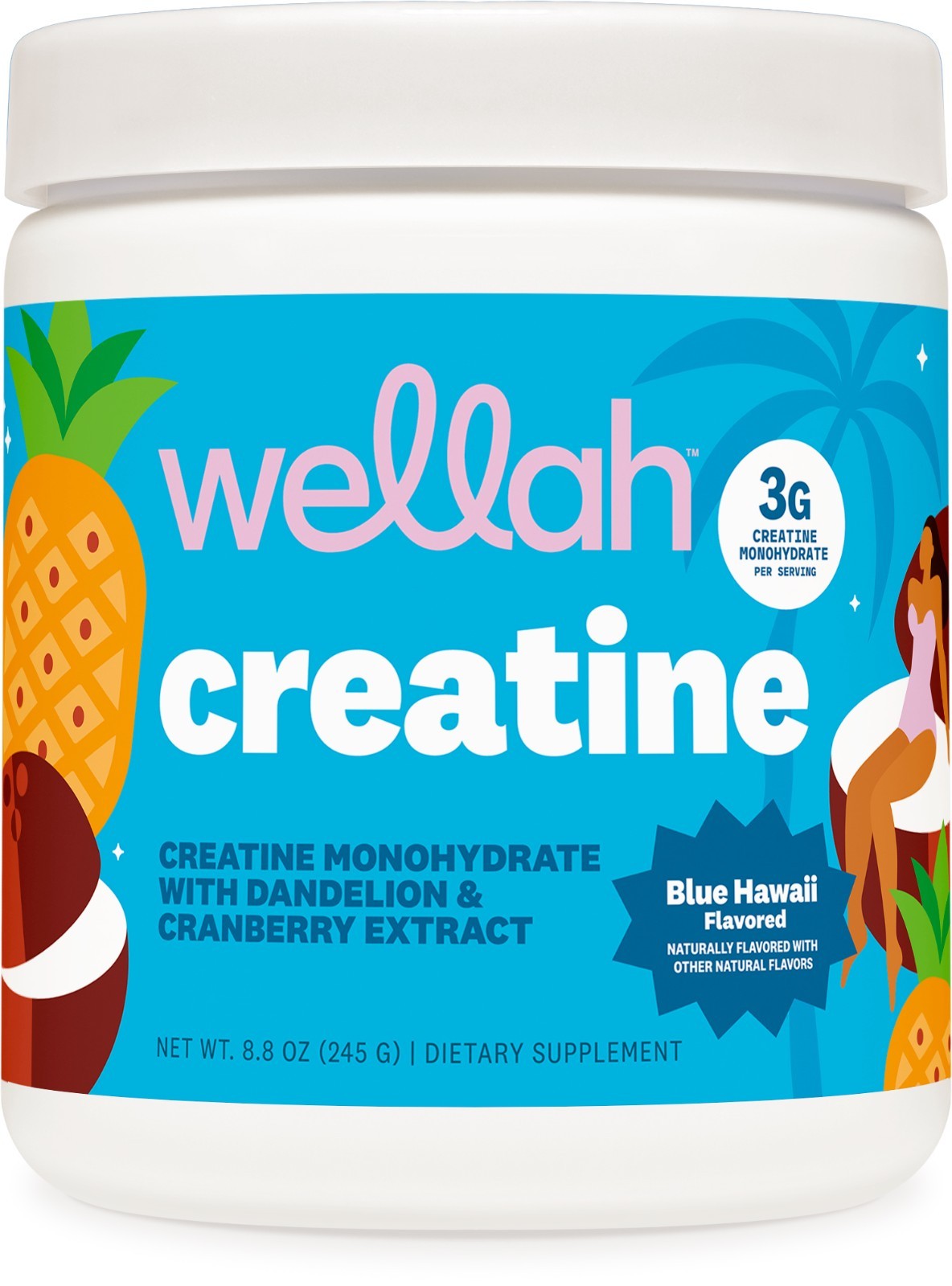 Wellah Creatine for Women (50 Servings) Blue Hawaii – 3g of Creatine Monohydrate