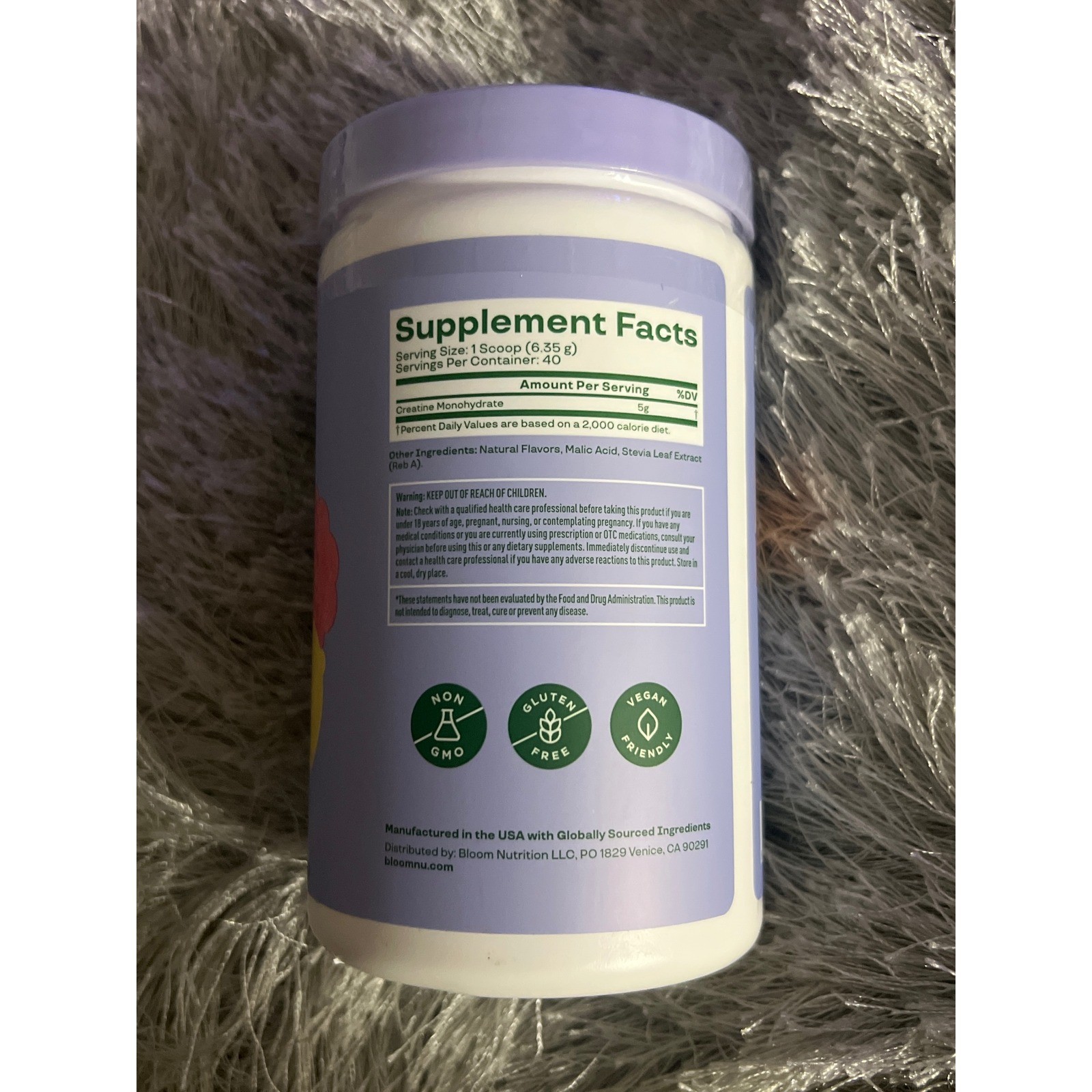 Bloom Creatine Monohydrate Raspberry Lemon 9oz 40 Servings Muscle Recovery