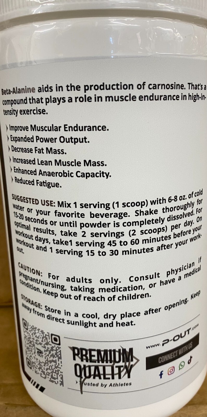P-Out Performance Series Beta Alanine 3000mg – 134 Servings, Made in USA NEW