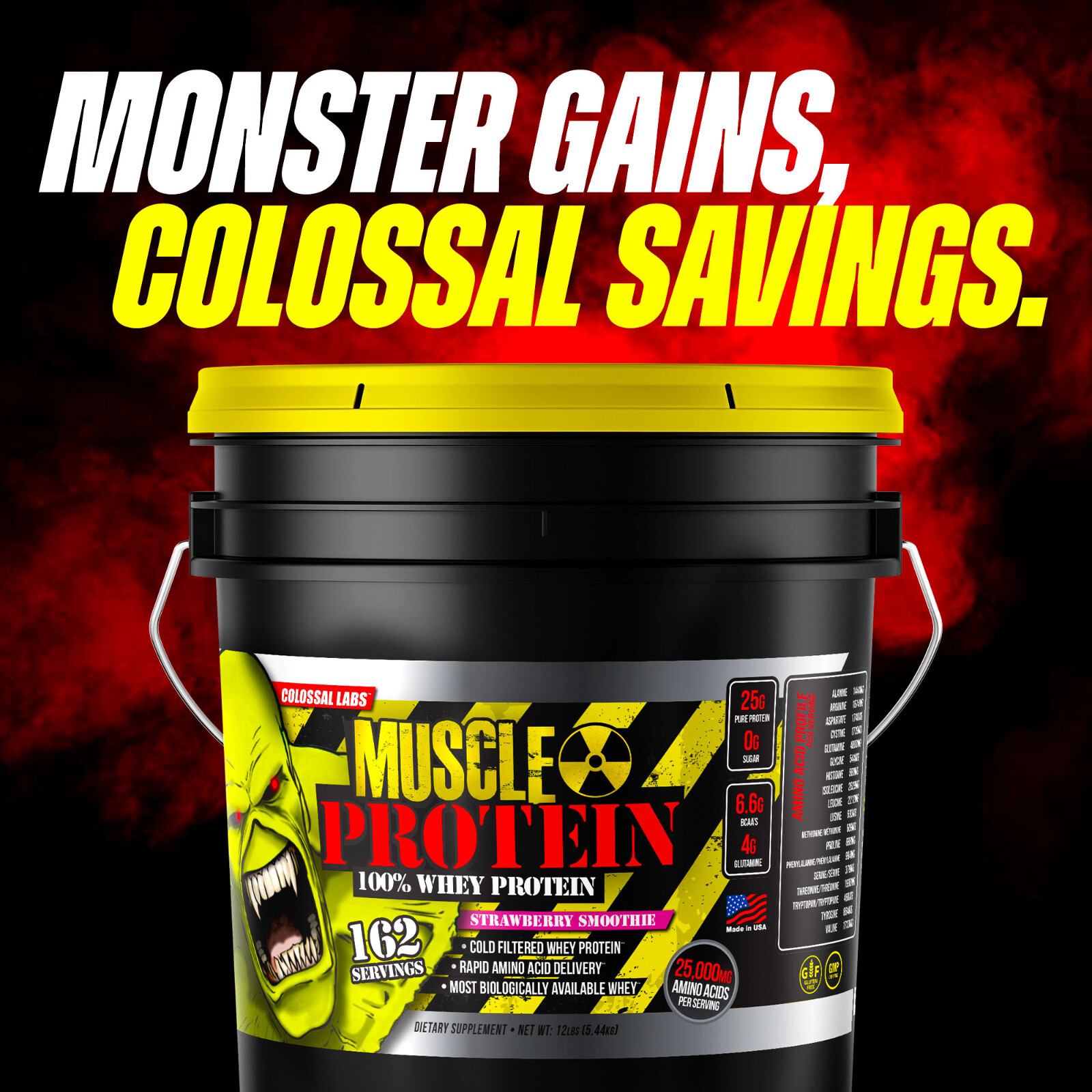 Whey Protein Muscle Powder with 25g Protein, 162 Servings, 12LB,