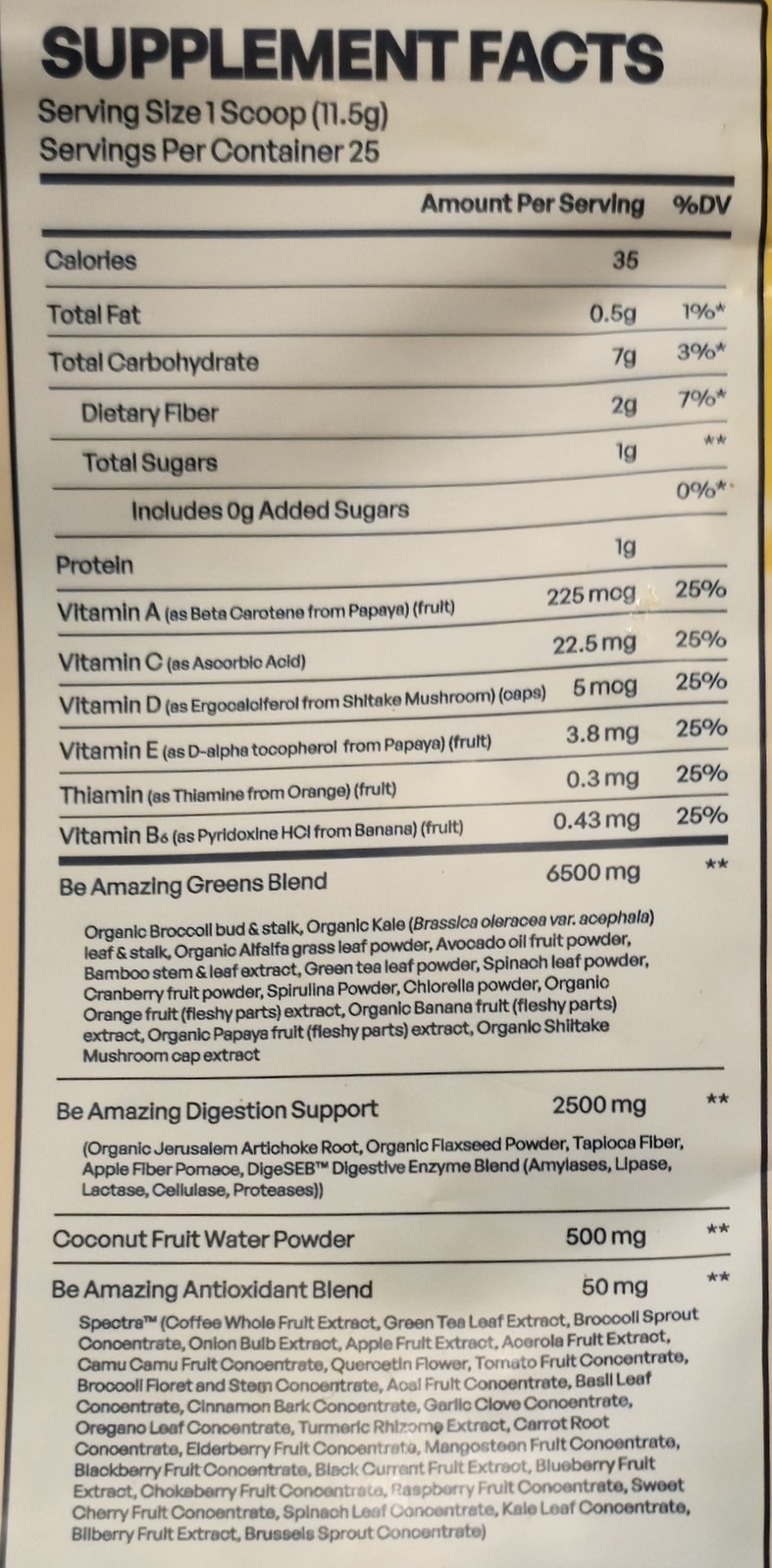 BE Amazing SUPER GREENS Powder 11 oz ( 25 Serv ) Natural Pink Lemonade 10/26
