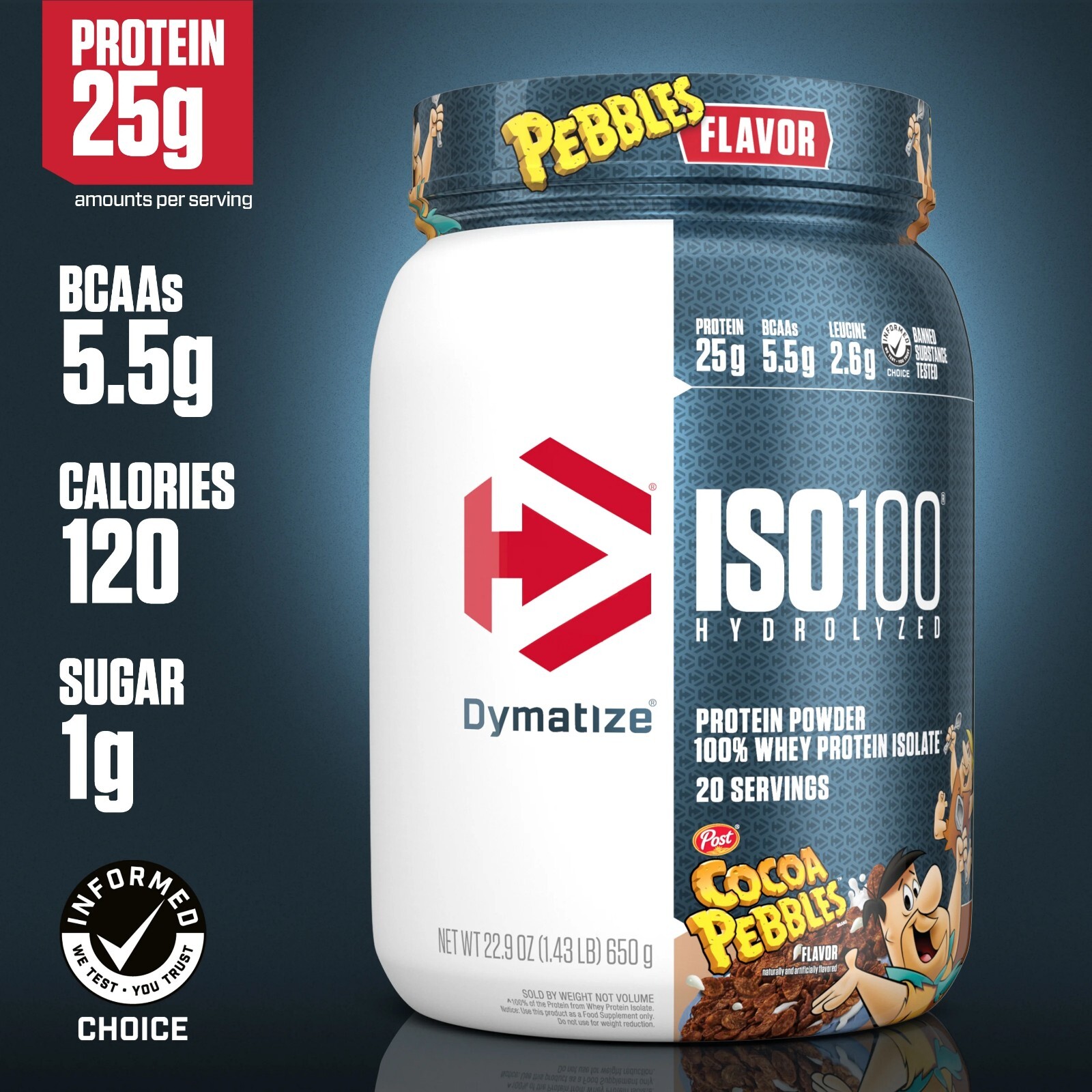 Dymatize ISO100 Hydrolyzed Whey Isolate Protein Powder, Cocoa Pebbles, 20 Ser