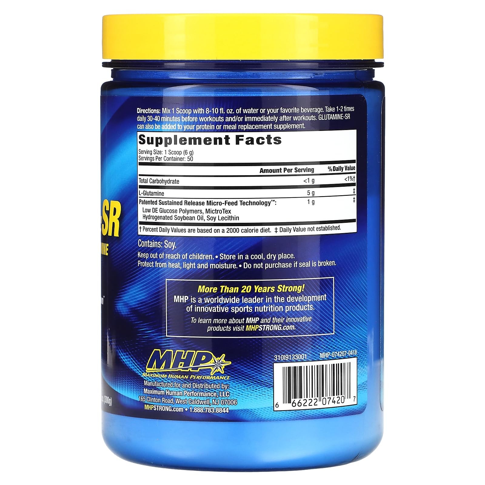 MHP 12-Hour Muscle Feeder, Glutamine-SR, Unflavored, 10.6 oz (300 g)