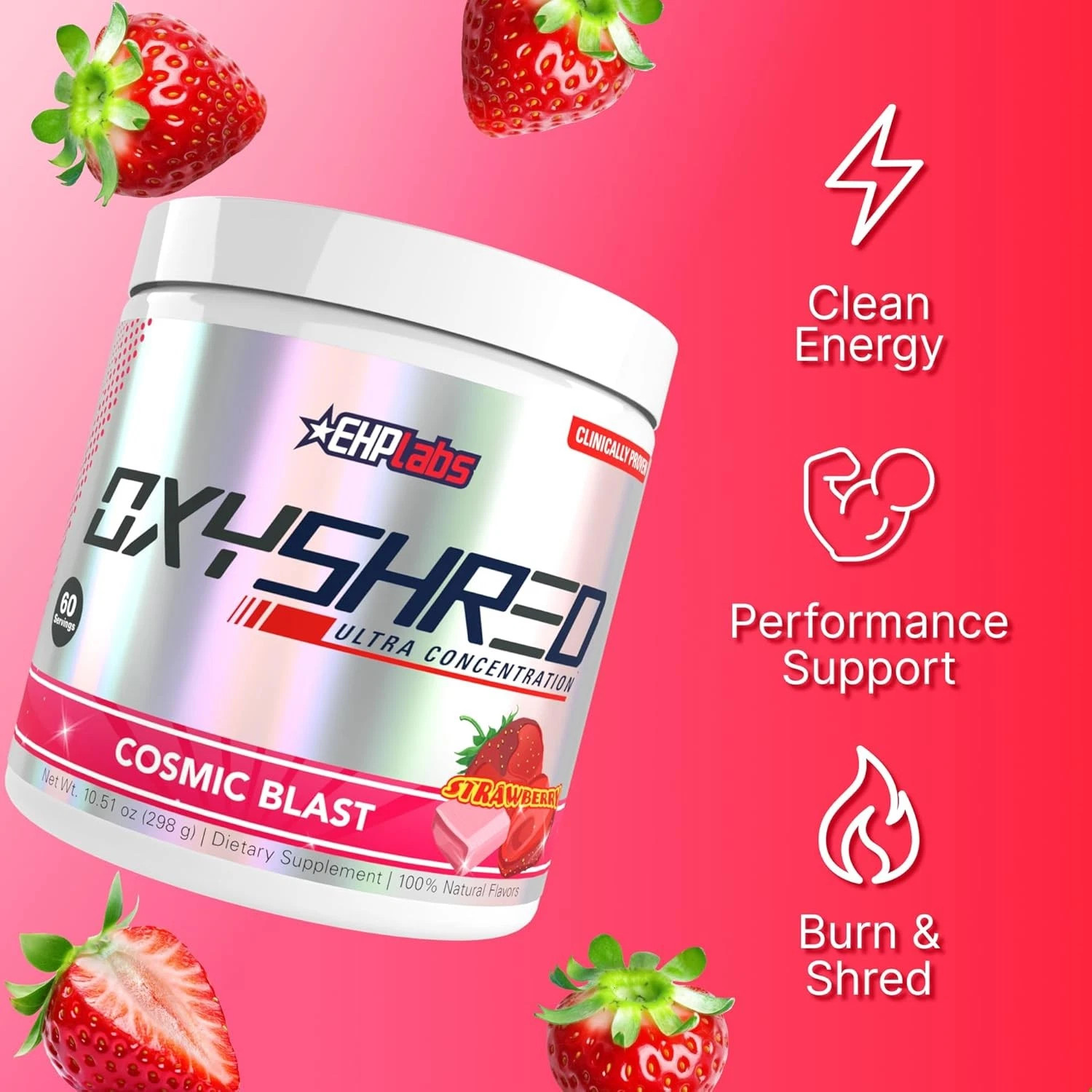 EHP Labs OxyShred Ultra Cosmic Blast Strawberry Energy Powder 60 Servings