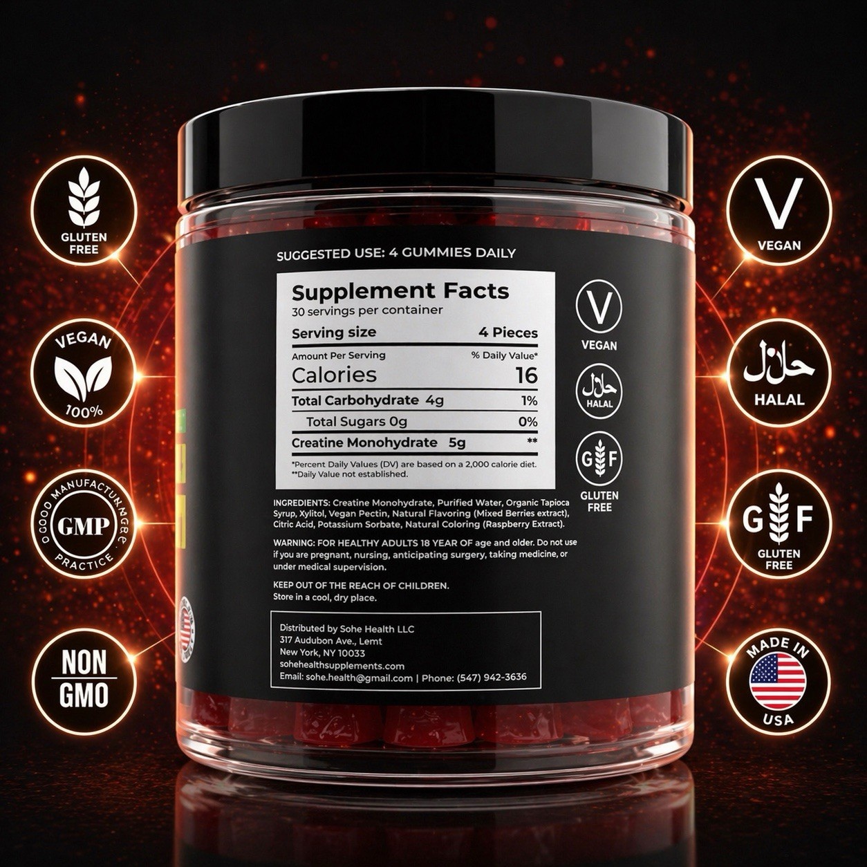 SOHE HEALTH CREATINE GUMMIES – 0.18oz CREATINE MONOHYDRATE PERSERVING,,