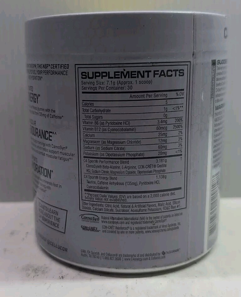 C4 Sport Pre-Workout Powder, Blue Raspberry, 7.5 oz 30 Servings Exp 07/2026