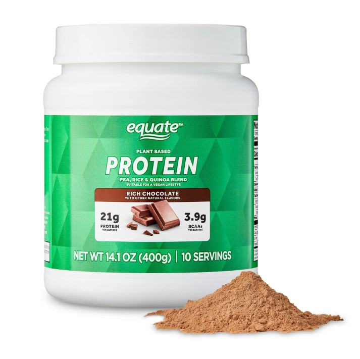 4 Pack Equate Plant-Based Protein Powder Supplement, Rich Chocolate, 14.1 oz Pk