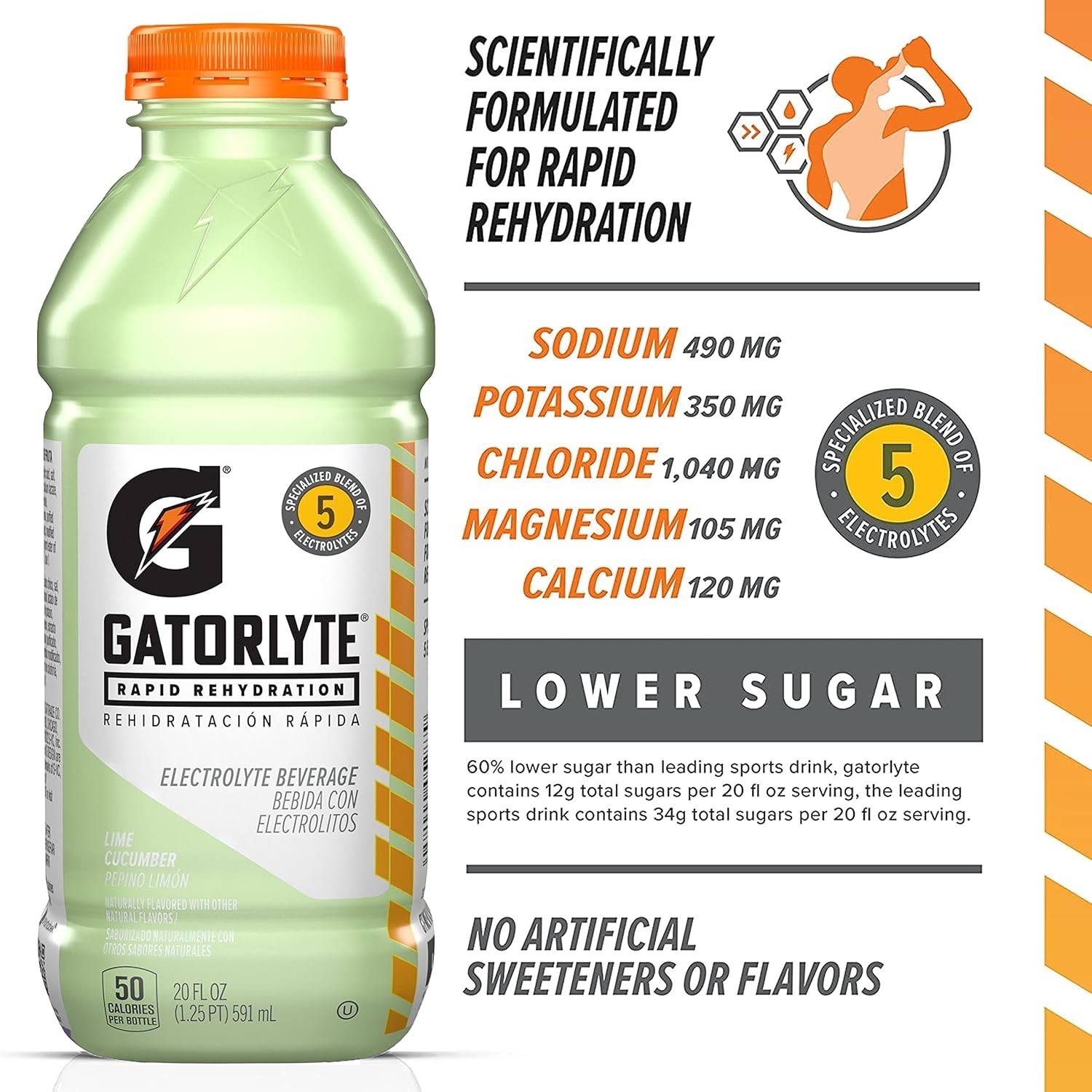 Gatorlyte Rapid Rehydration Electrolyte Drink, Lime Cucumber, 20 fl oz (12 Pack)