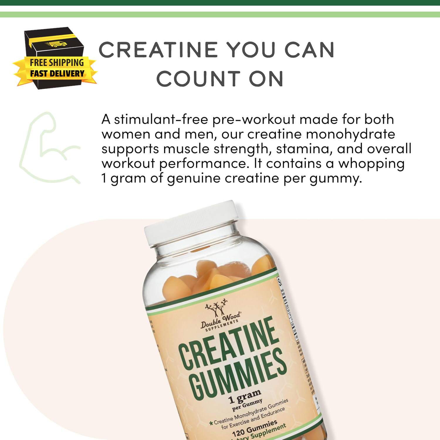 Creatine Monohydrate Gummies – 1G per Serving, 120 Count – No Fillers, Vegan Saf